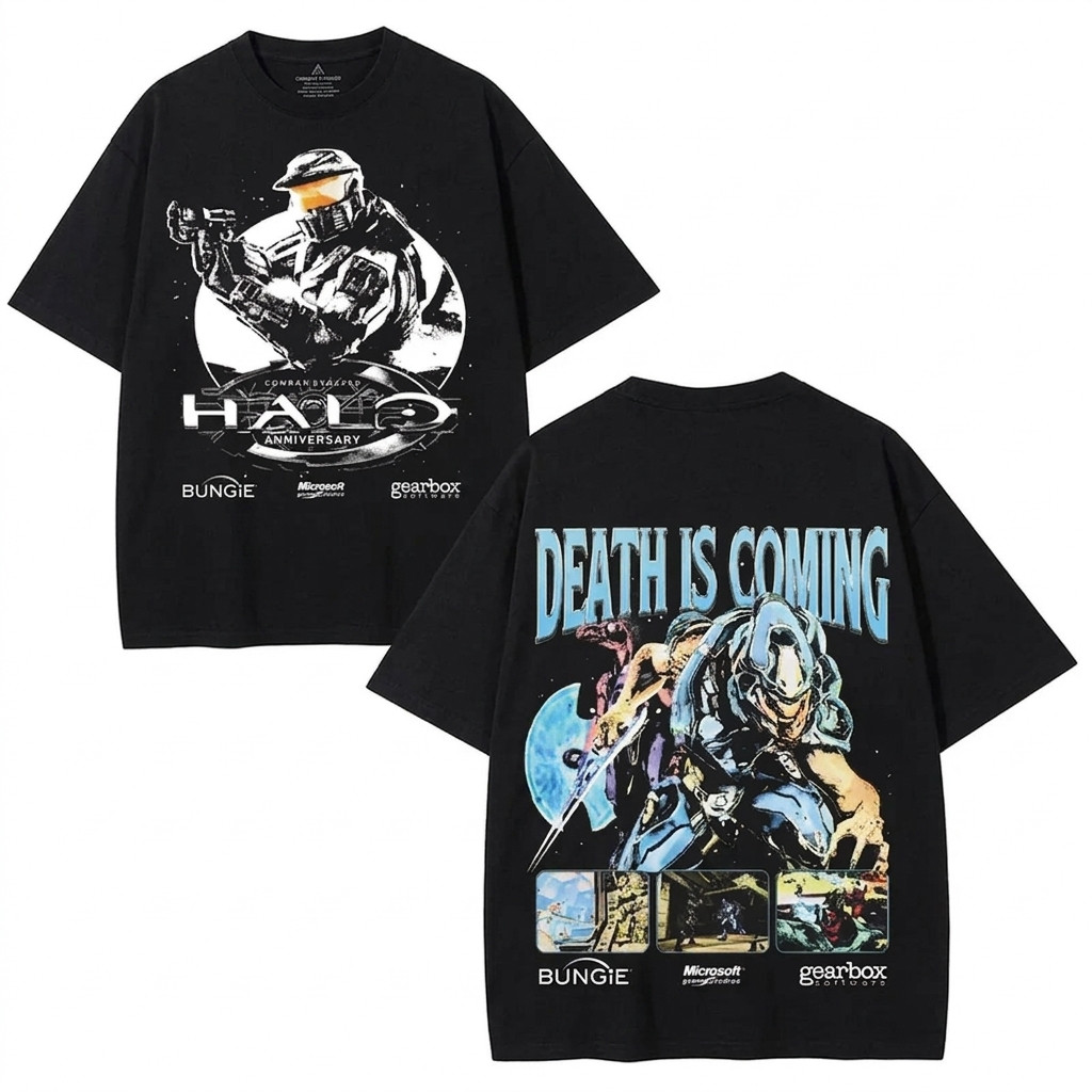 Halo 2 Vintage Y2K Classic Collar Casual Graphic T Shirt