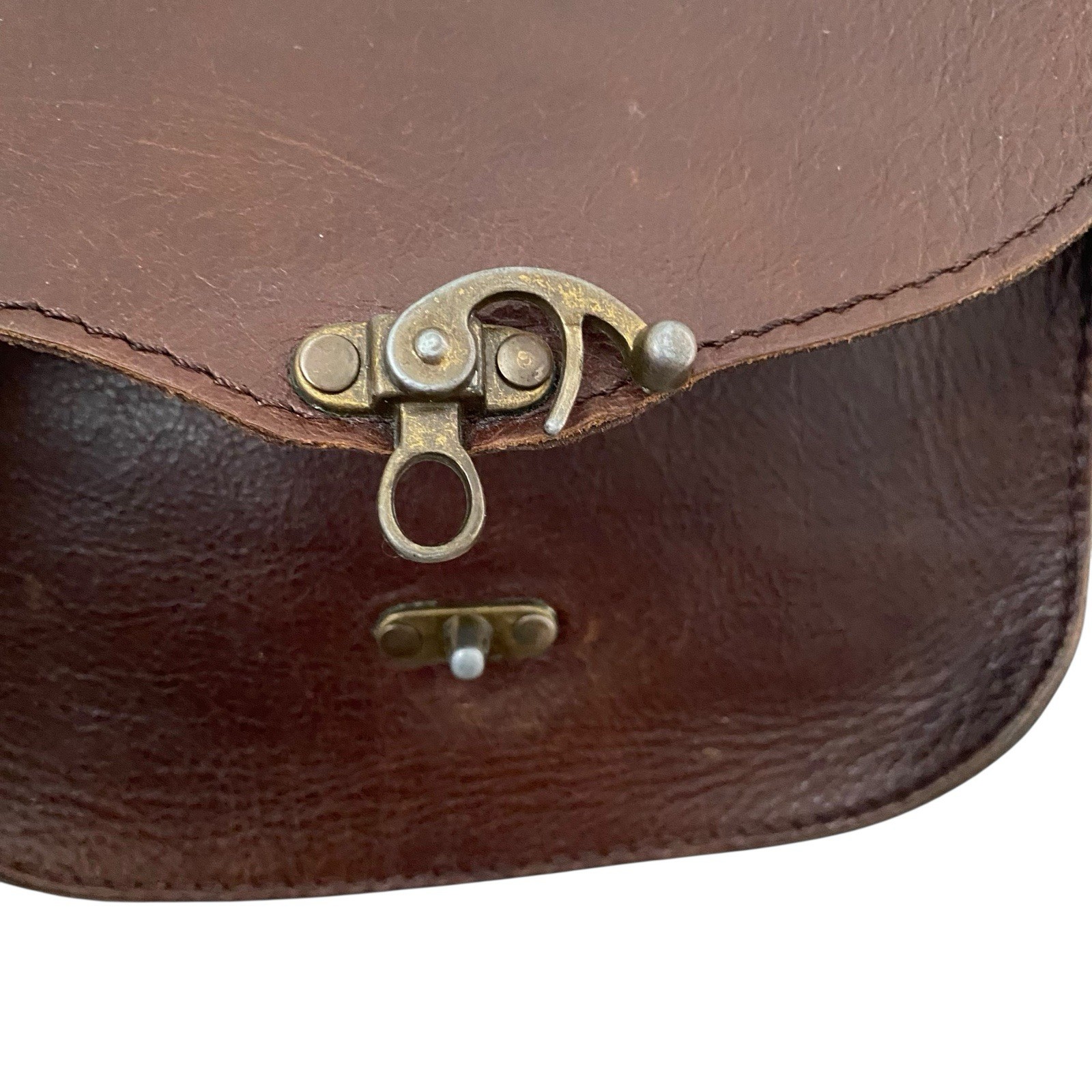 Brown Saddle Leather Vintage Raw Suede Lined Source Unknown Crossbody Bag