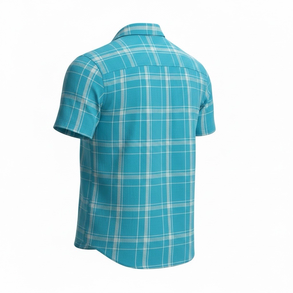 Bugatchi Linen Shirt Mens Lrg Blue Check Shaped Fit Button Up Short Sleeve A161