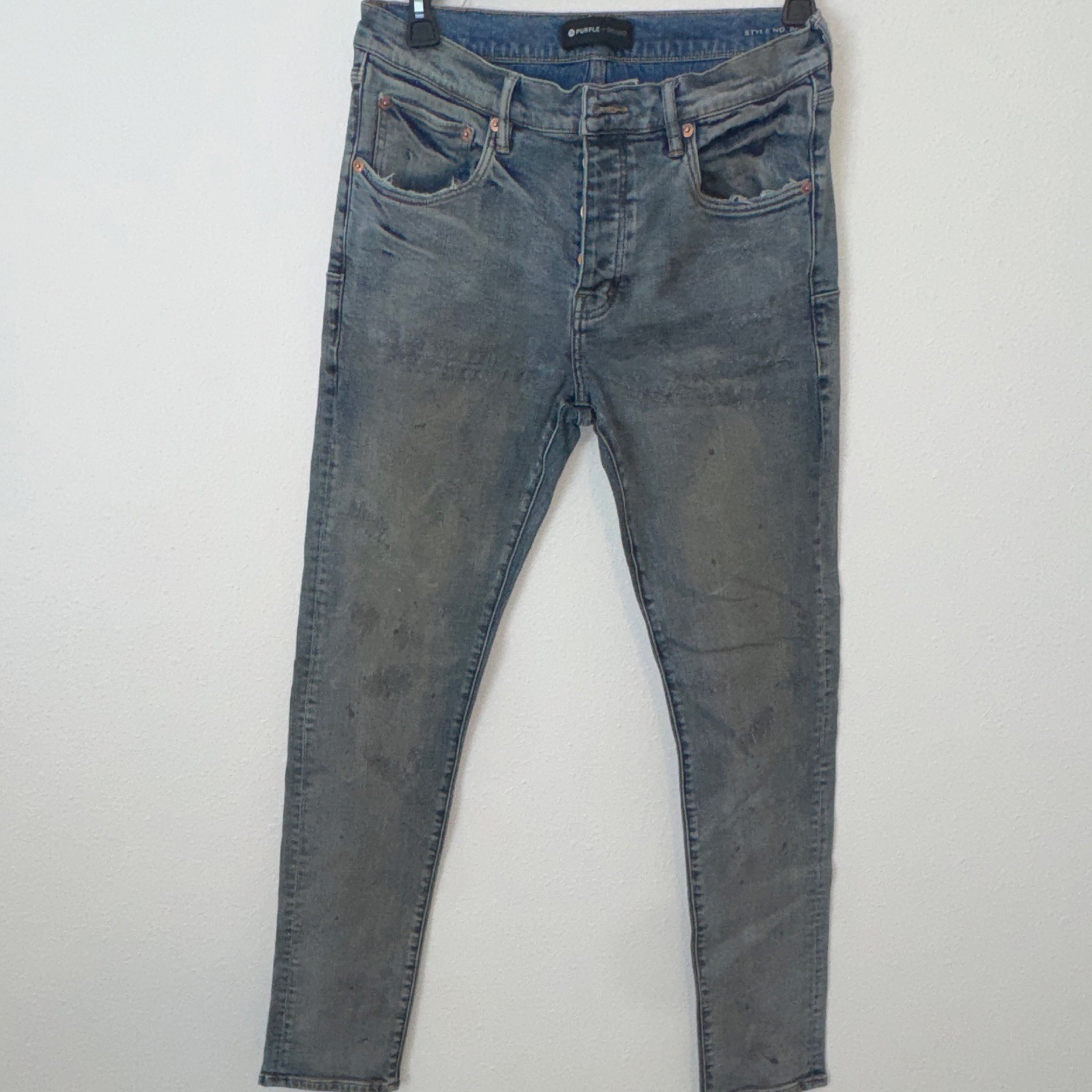 PURPLE Brand Men’s Gray Light Wash Skinny Slim Denim Jeans Low Rise 5-Pocket