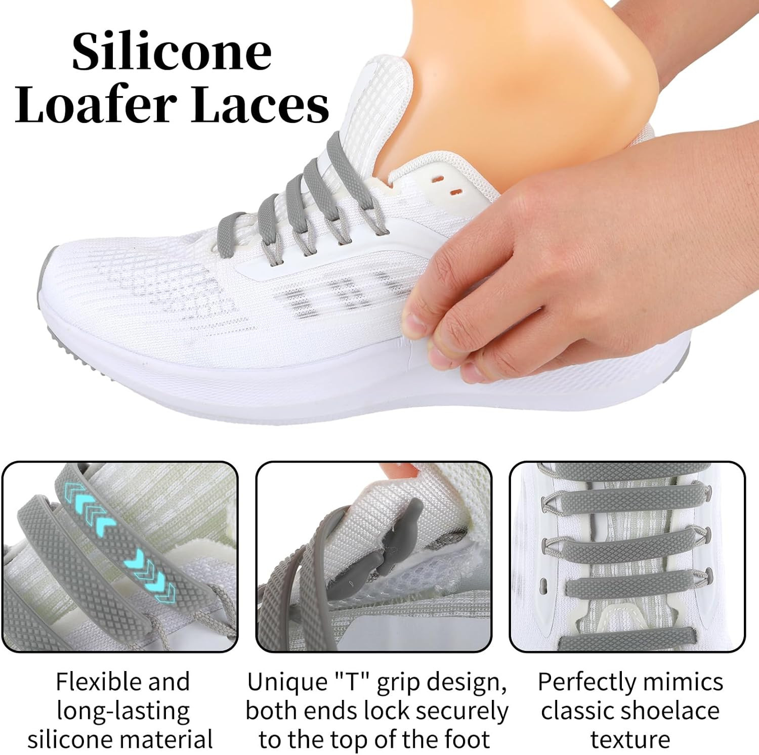 3 Set No Tie Elastic Silicone Shoelaces Tieless Stretch Shoe Laces