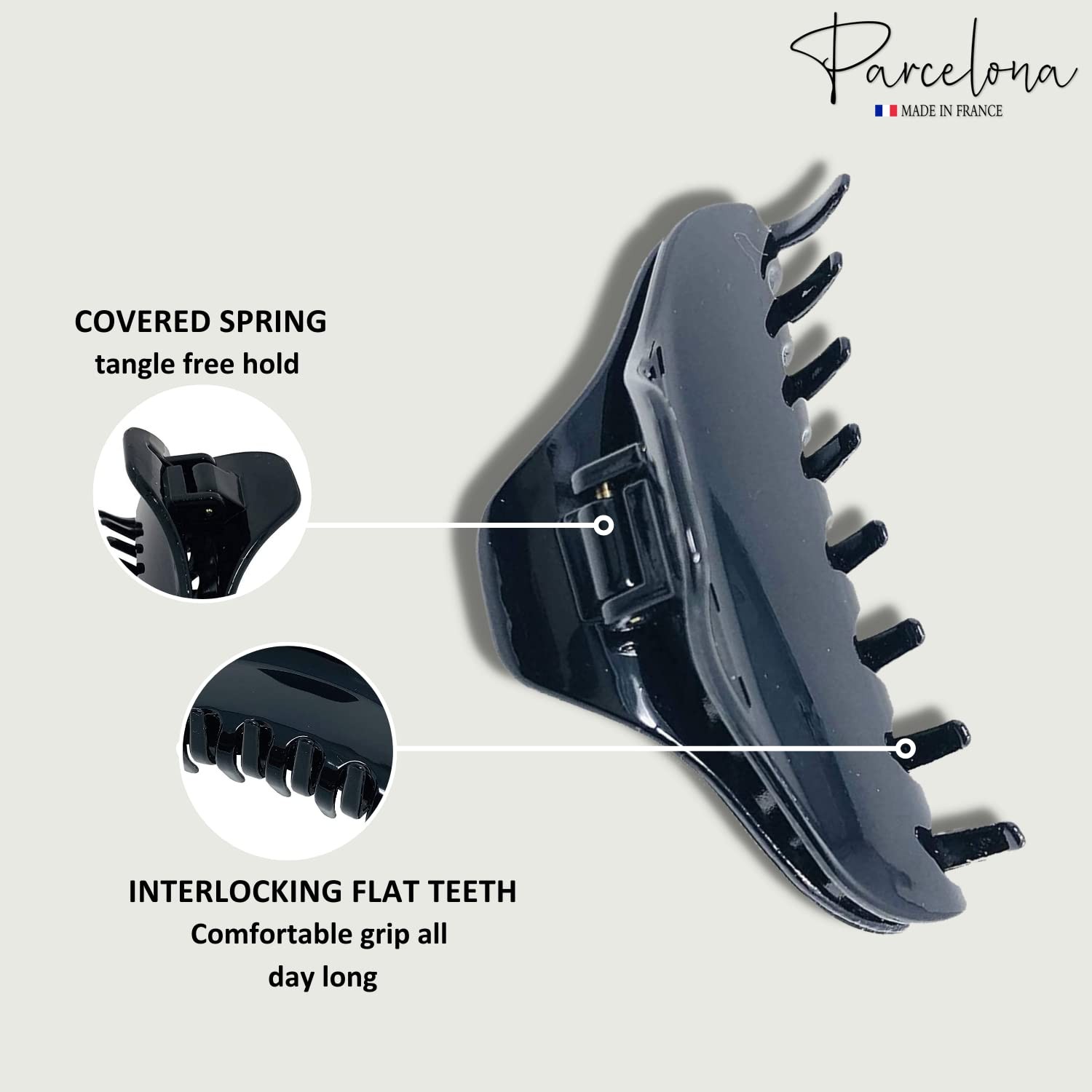 Parcelona French Boss Thin 3 1/2″ Medium Celluloid Jaw Hair Claw for Women
