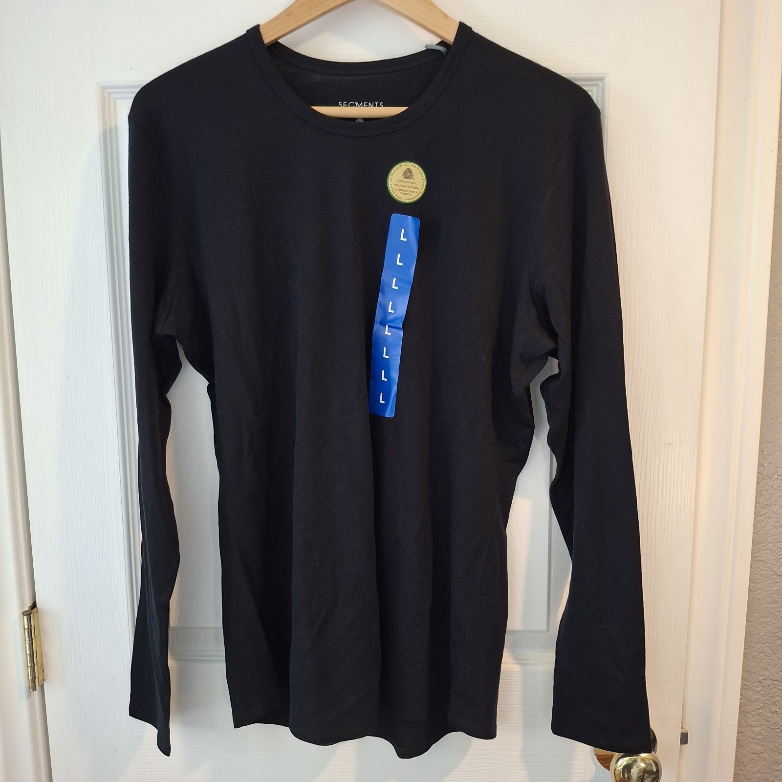 Seg’ments 100% Merino Wool Top Black Womens Sz L Base Layer Warmth Washable Hike