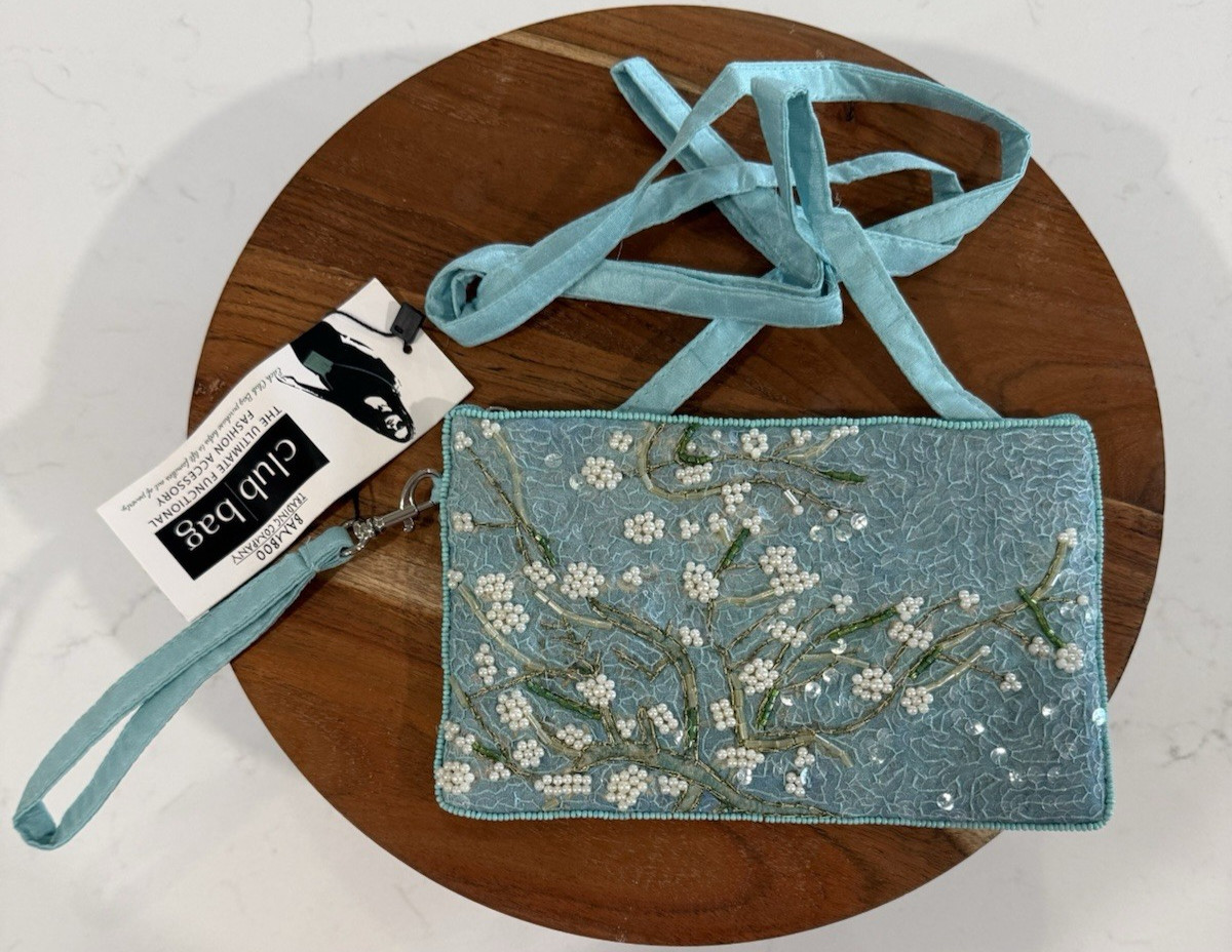 Bamboo Trading Company Beaded Crossbody Bag Removable Wristlet Purse NWT