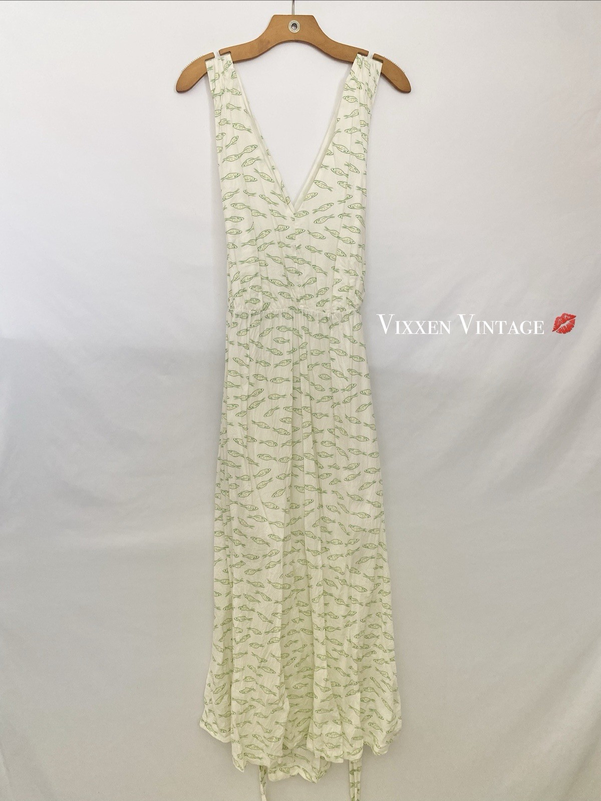 A NEW DAY SARDINE FISH PRINT HALTER ‘OPEN BACK SUNDRESS’ IN CREAM PRINT MSRP $35