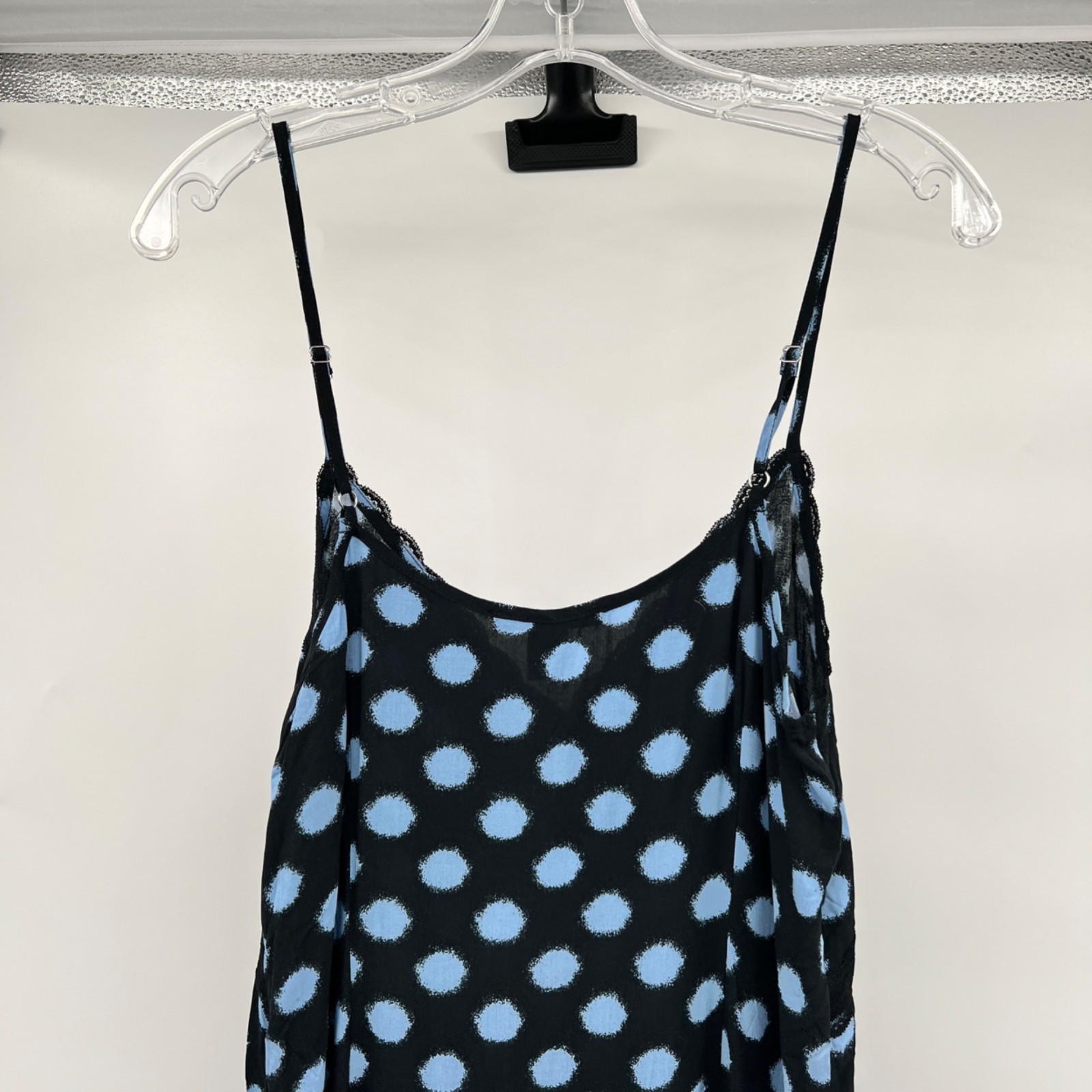 Forever 21 Polka Dot Midi Slip Dress Front Slit Black/Blue Size Medium New