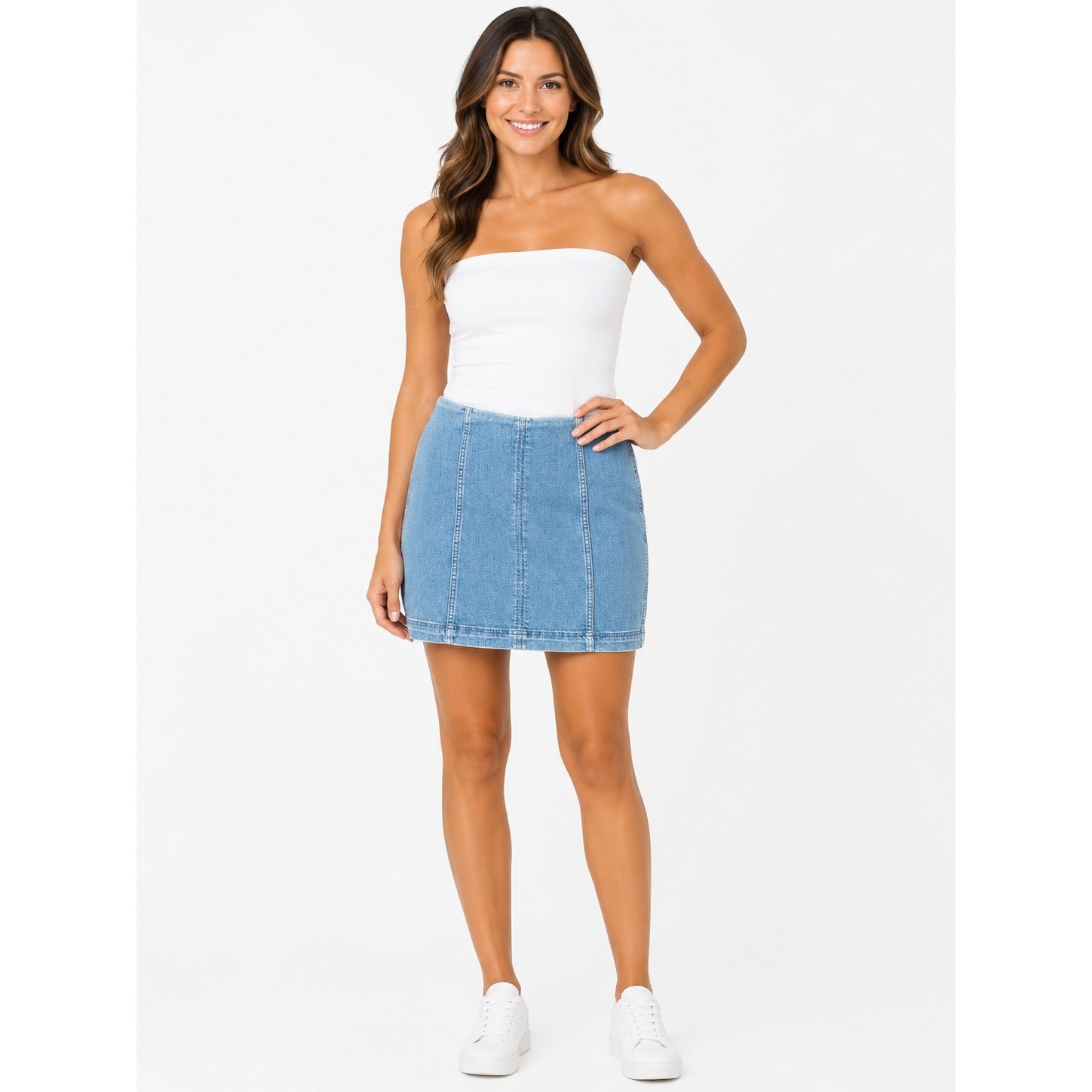 Free People Y2K Denim Mini Skirt Light Wash Blue Paneled High Rise Size 10