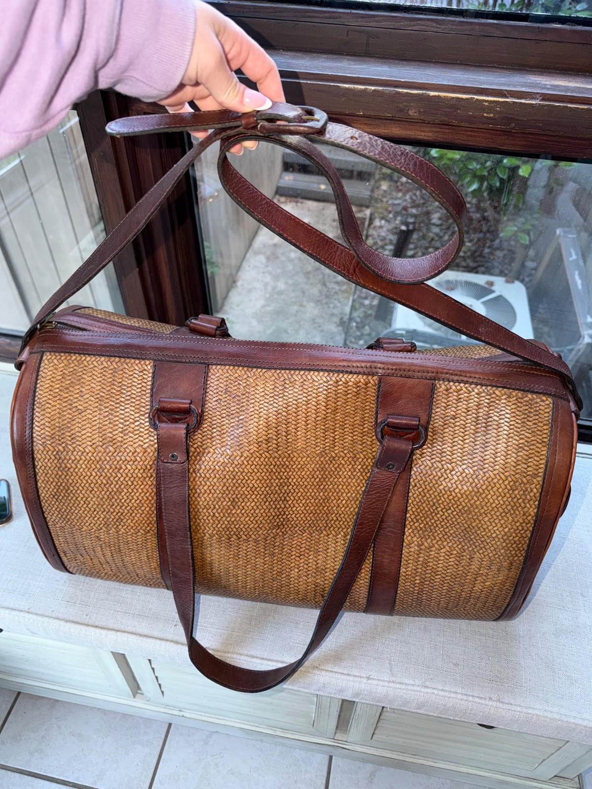 🔥 VINTAGE ELLIOTT LUCCA WOVEN STRAW & LEATHER WEEKENDER / TOTE BAG 🔥
