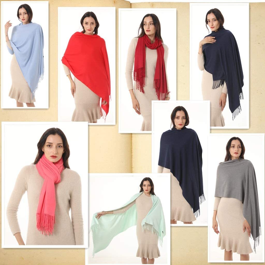 Women 2Ply 78X28 Solid Silky Pashmina Shawl Wrap Stole Wool Feel Blend Scarf