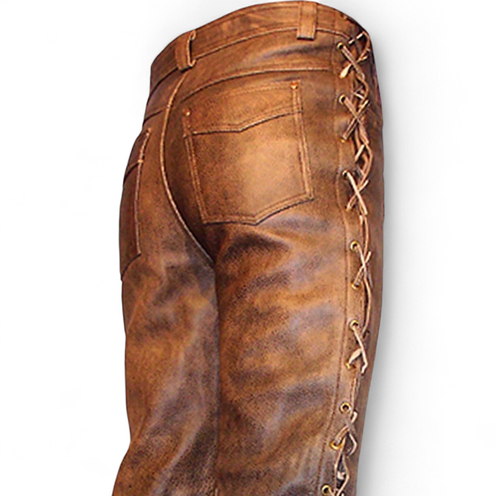 Men’s Cowboy Pant Western Distressed Vintage Native American Side Laces Up Pants