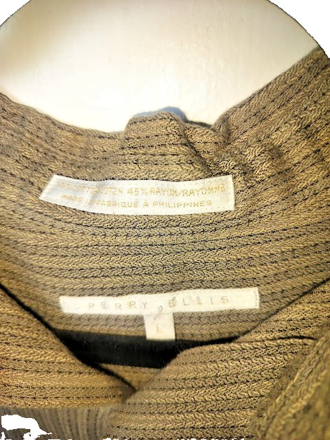 Perry Ellis Shirt Men’s Large Brown Button down Long Sleeve Pocket Cotton