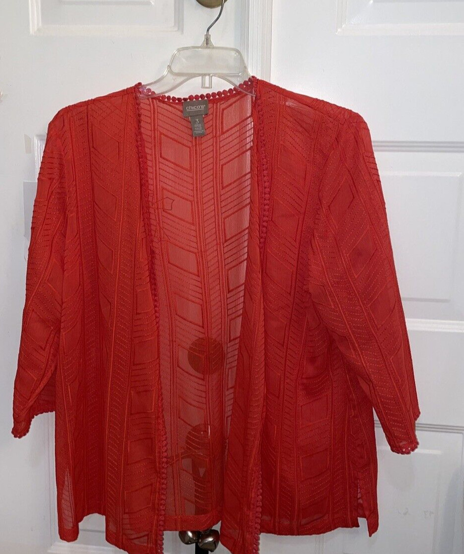 Chico’s Kimono Coral Open Front Lightweight Cover Up Jacket 3