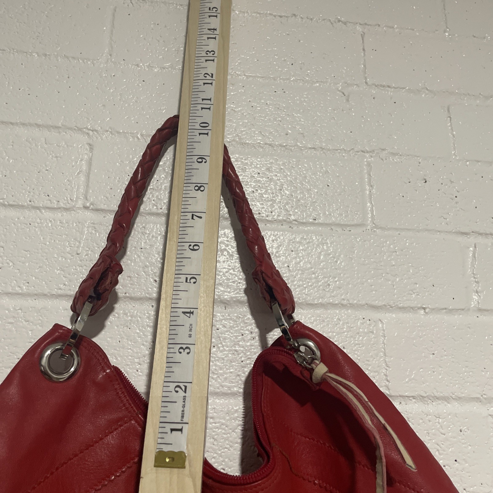 Falor Red Woven Handle Leather Women’s Tote Bag Slouchy Shoulder Bag READ