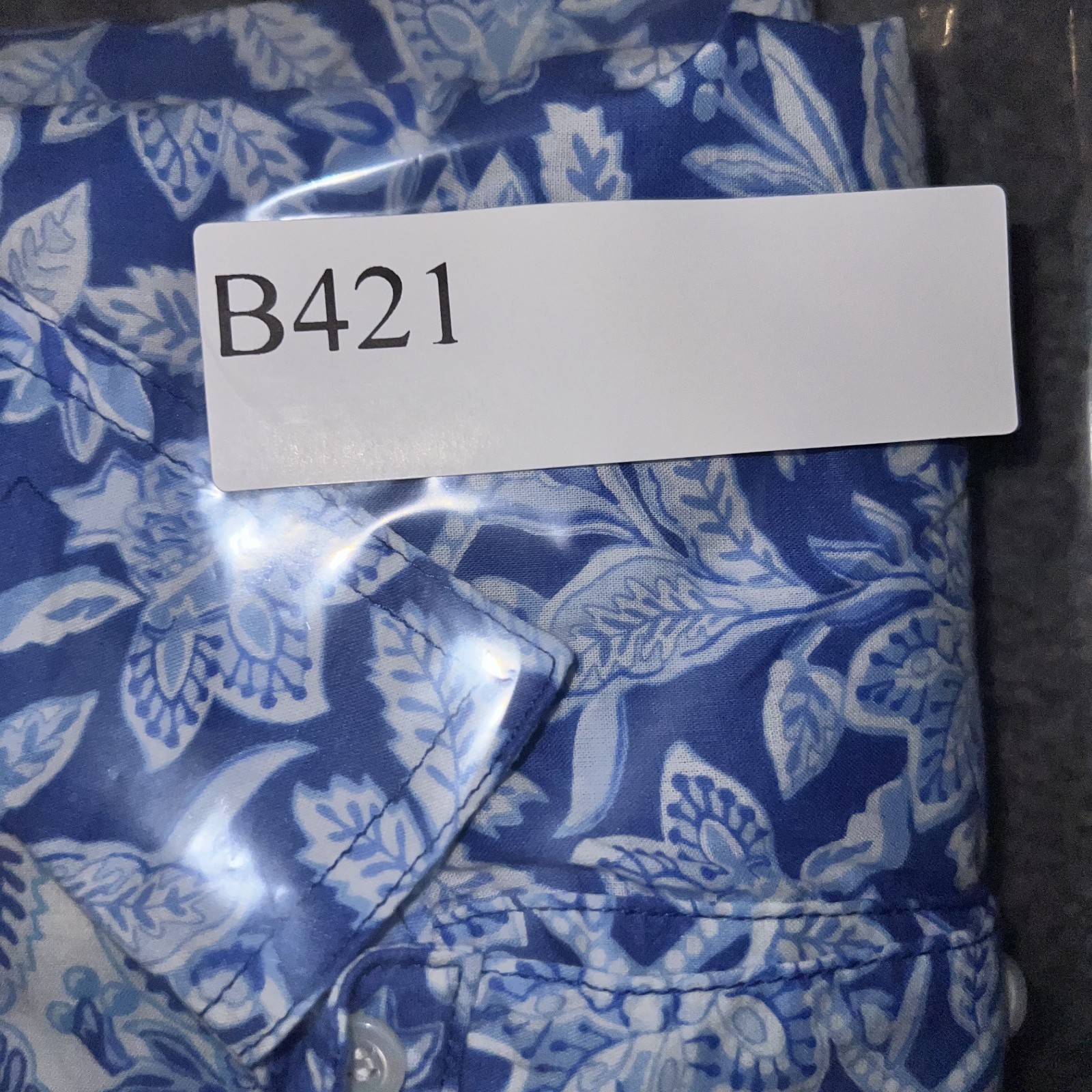 J McLaughlin Floral Button Front Shirt Womens Large Blue Cotton Top Long Sleeve