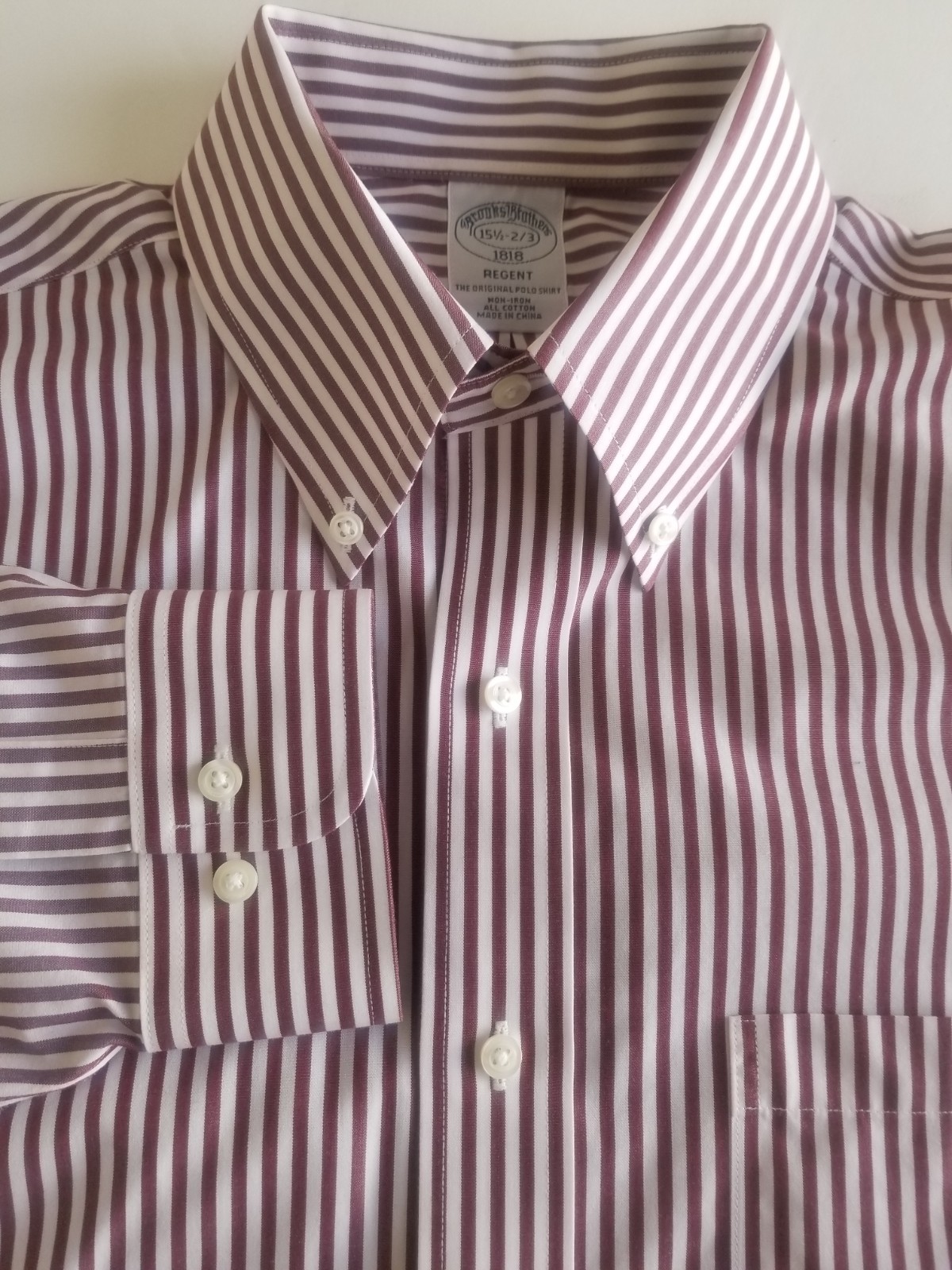 Brooks Brothers Shirt Men’s 15.5 2/3 Regent Brown/ White Solid Dress Non Iron