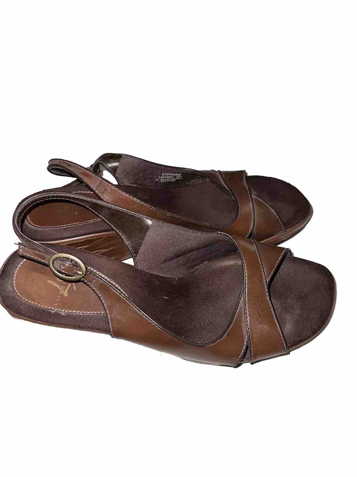 Lite Strides Brown Heel Open Toe Sandals Size 7.5M All Man Made Material