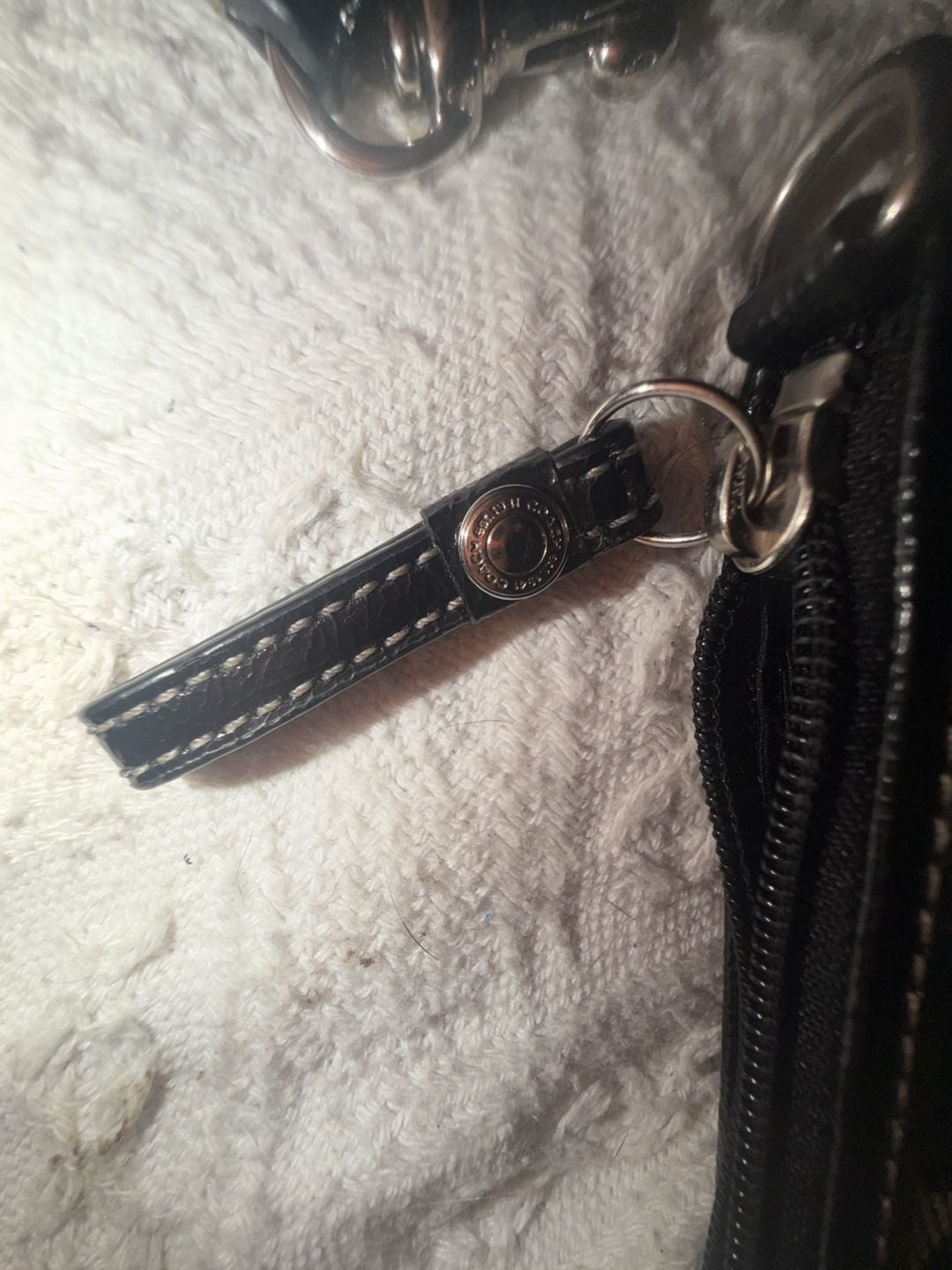 Coach Signature Monogram Black and Grey Large Wristlet with Leather Trim