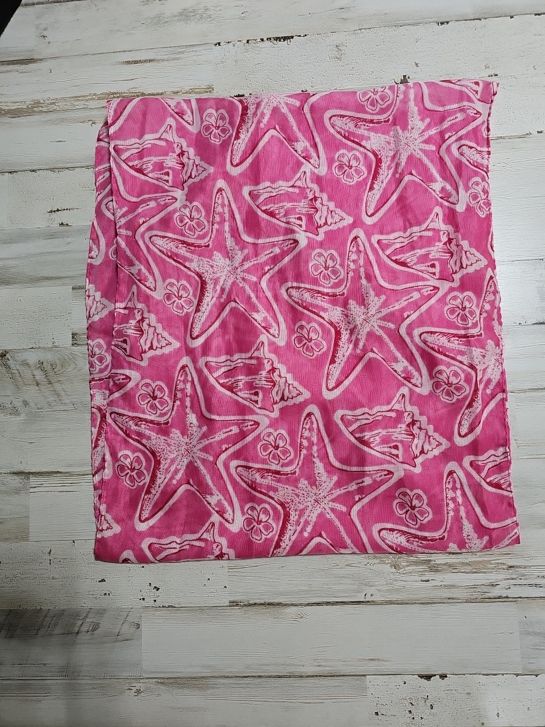 Starfish Floral Seashell Semi-Sheer Scarf Pink 64 Inches Long Shaw