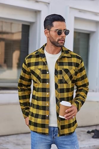 Coofandy Men’s Flannel Plaid Shirts Mens Long Sleeve Casual Button Down Shirt