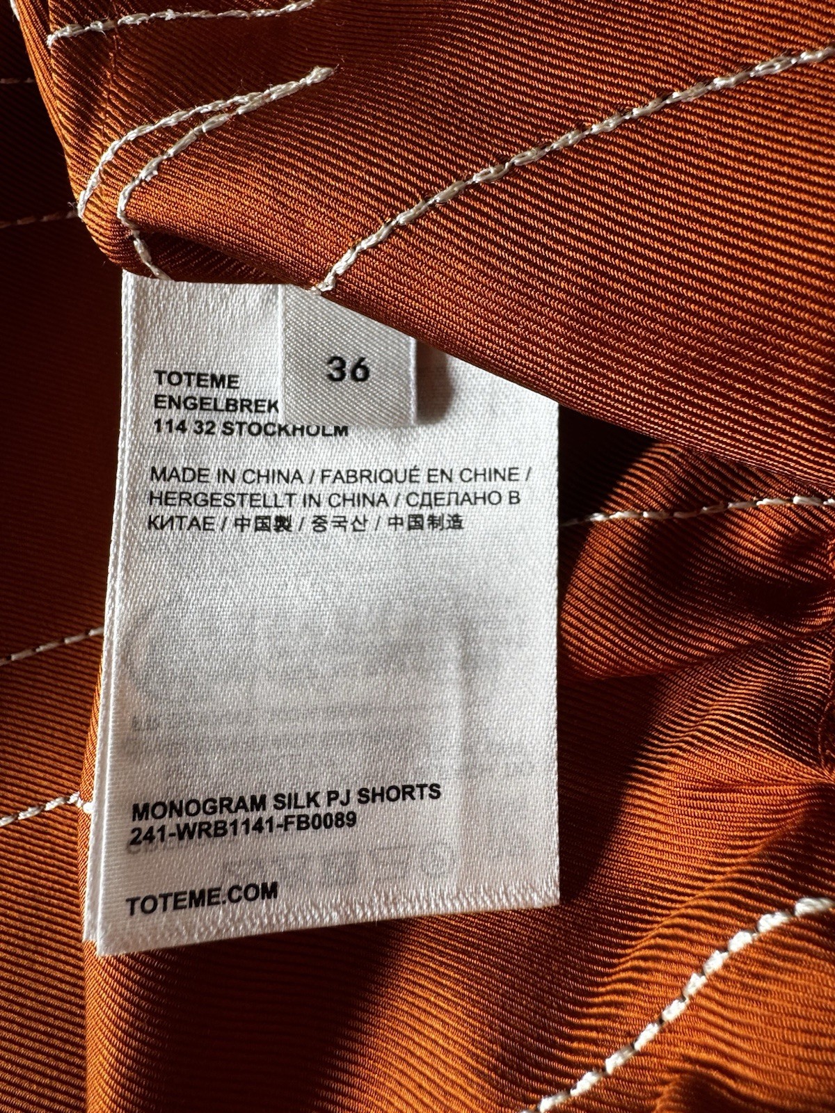 Toteme Monogram Silk PJ Inspired Shorts Terracotta Women’s 36 (4)
