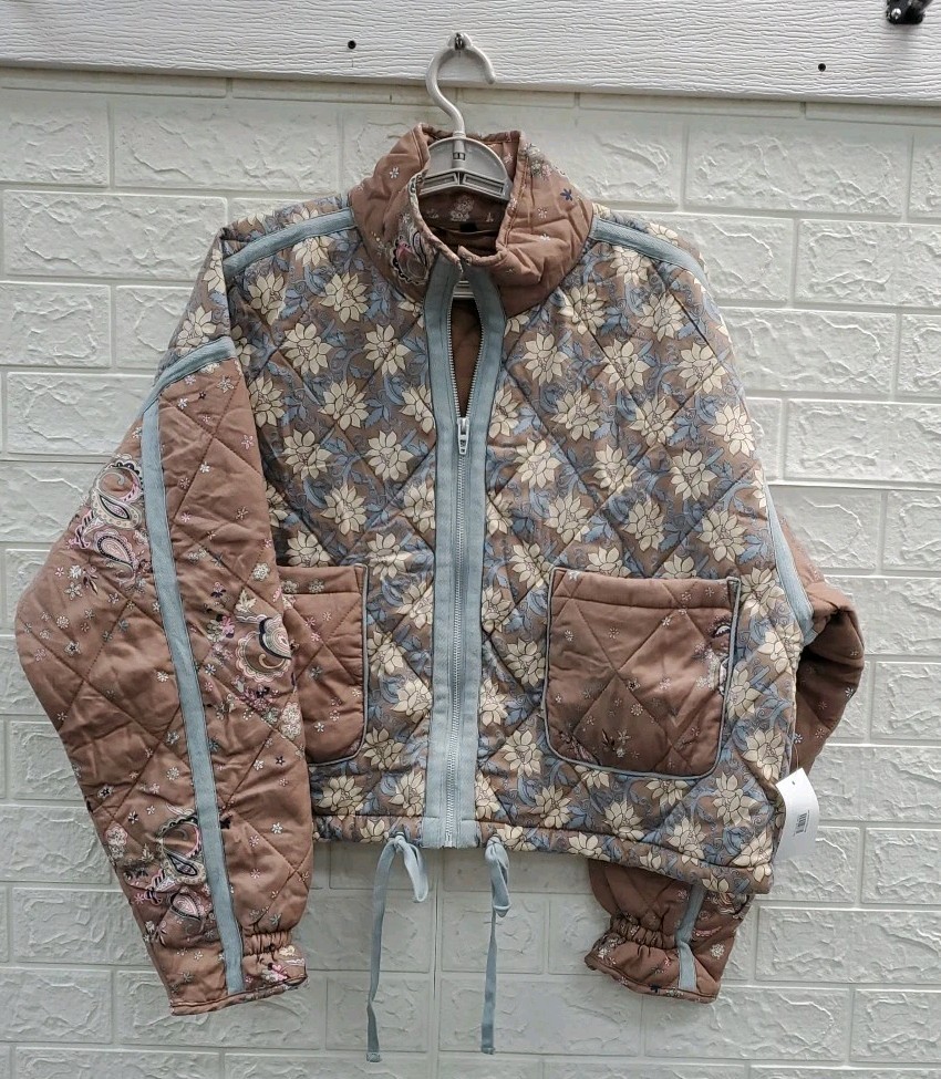 New Black NYC Bloom Bash Quilted Bomber Jacket Brown/Multicolor Size M