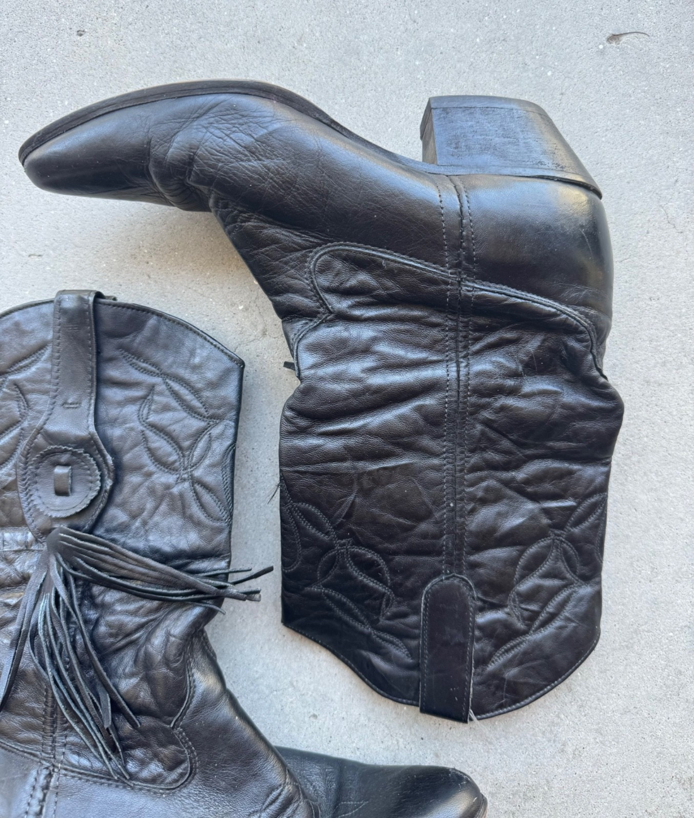 vintage laredo black leather cowgirl boots low great consition size 6.5