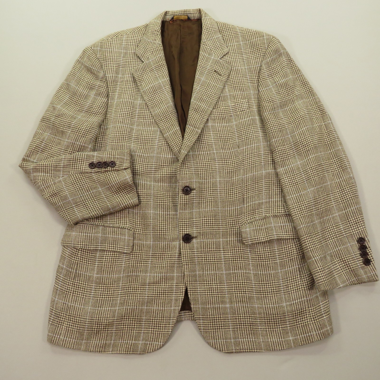 Brooks Brothers Blazer 40S Silk Linen Wool Glencheck Plaid Sport Coat Jacket Men