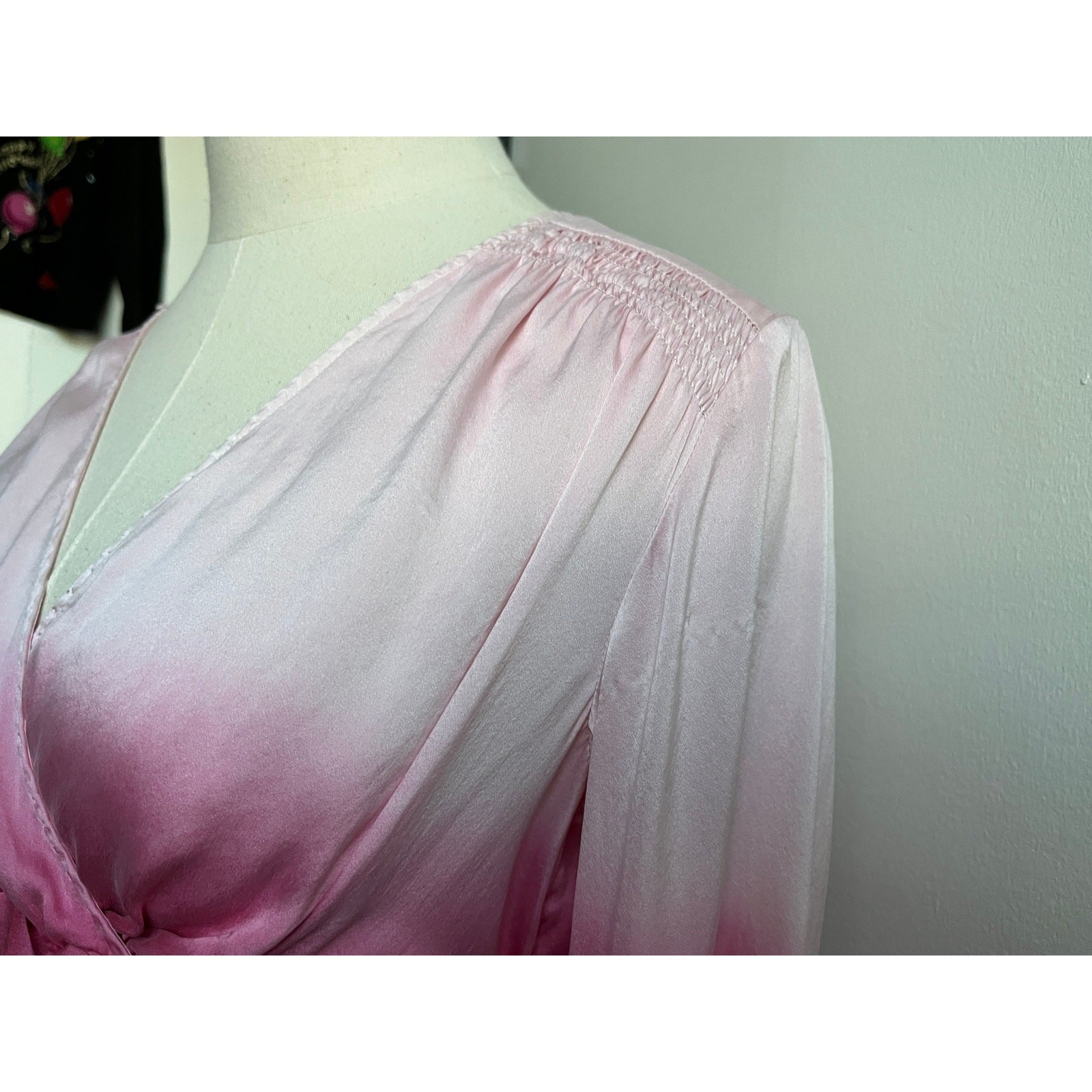 Vintage 90s Silk Wrap Top | Red Pink Ombre Bias Cut Blouse Tie Waist | M/L