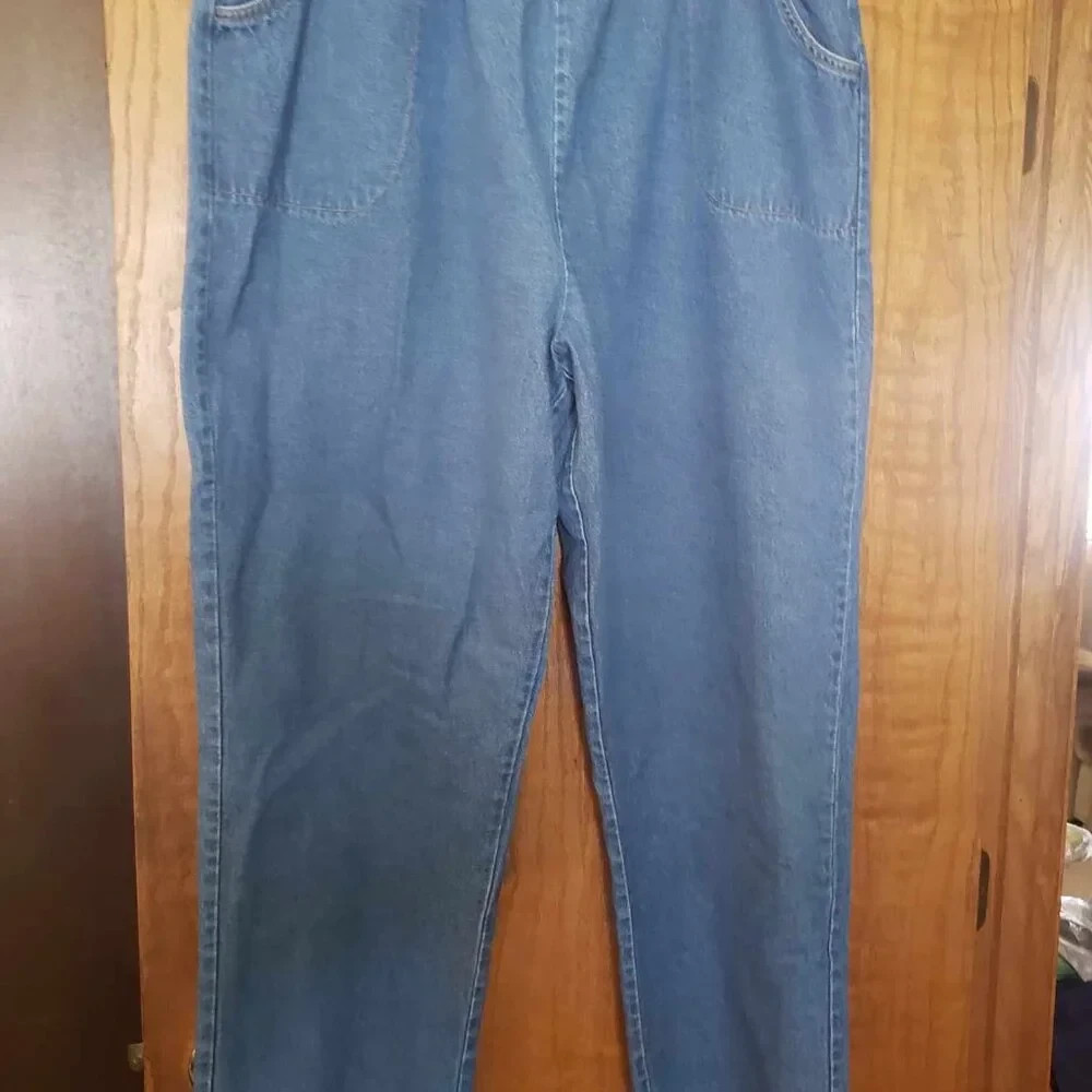 Blair Womens 22W Elastic Waist Jeans Light Wash Denim Straight Leg Plus Size Cot