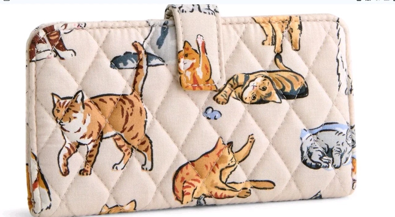 Vera Bradley A CAT’S LIFE Medium Essential Tab Cotton Wallet (Pick Your Pattern)