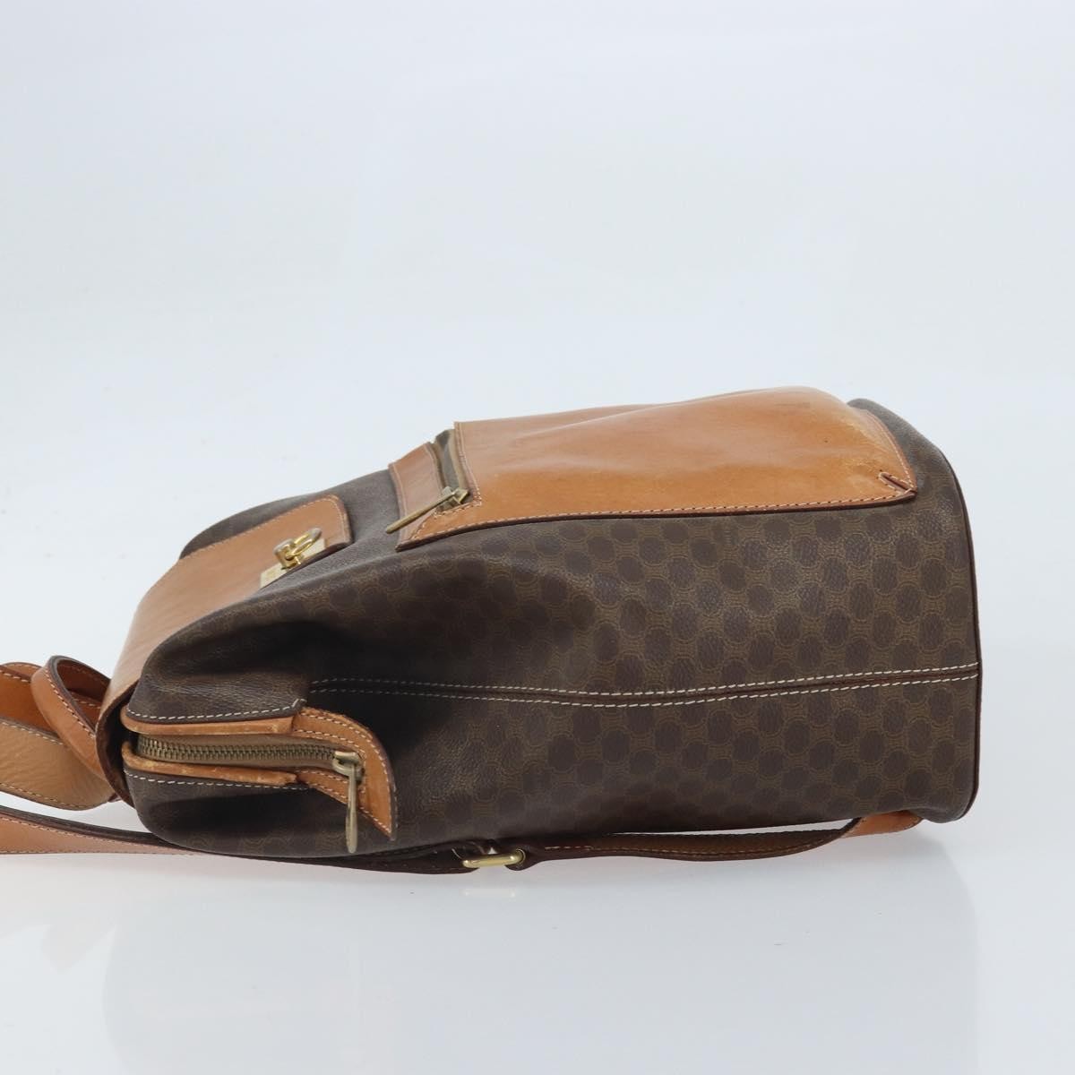 CELINE Macadam Canvas Backpack PVC Leather Brown Gold Auth 169840
