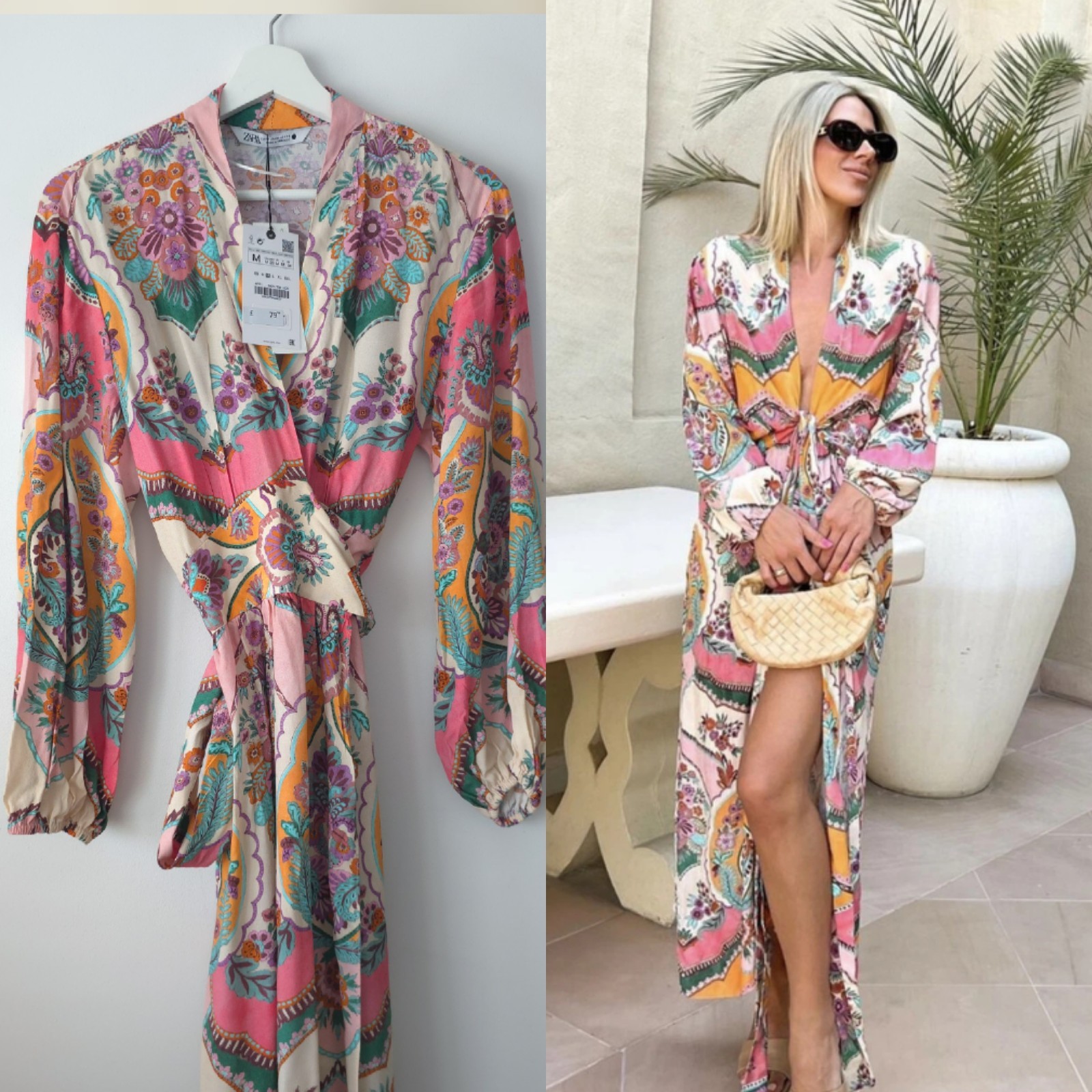 Zara Oriental Print Midi Kimono Wrap Summer Dress Size M Medium 10 12 NEW BNWT