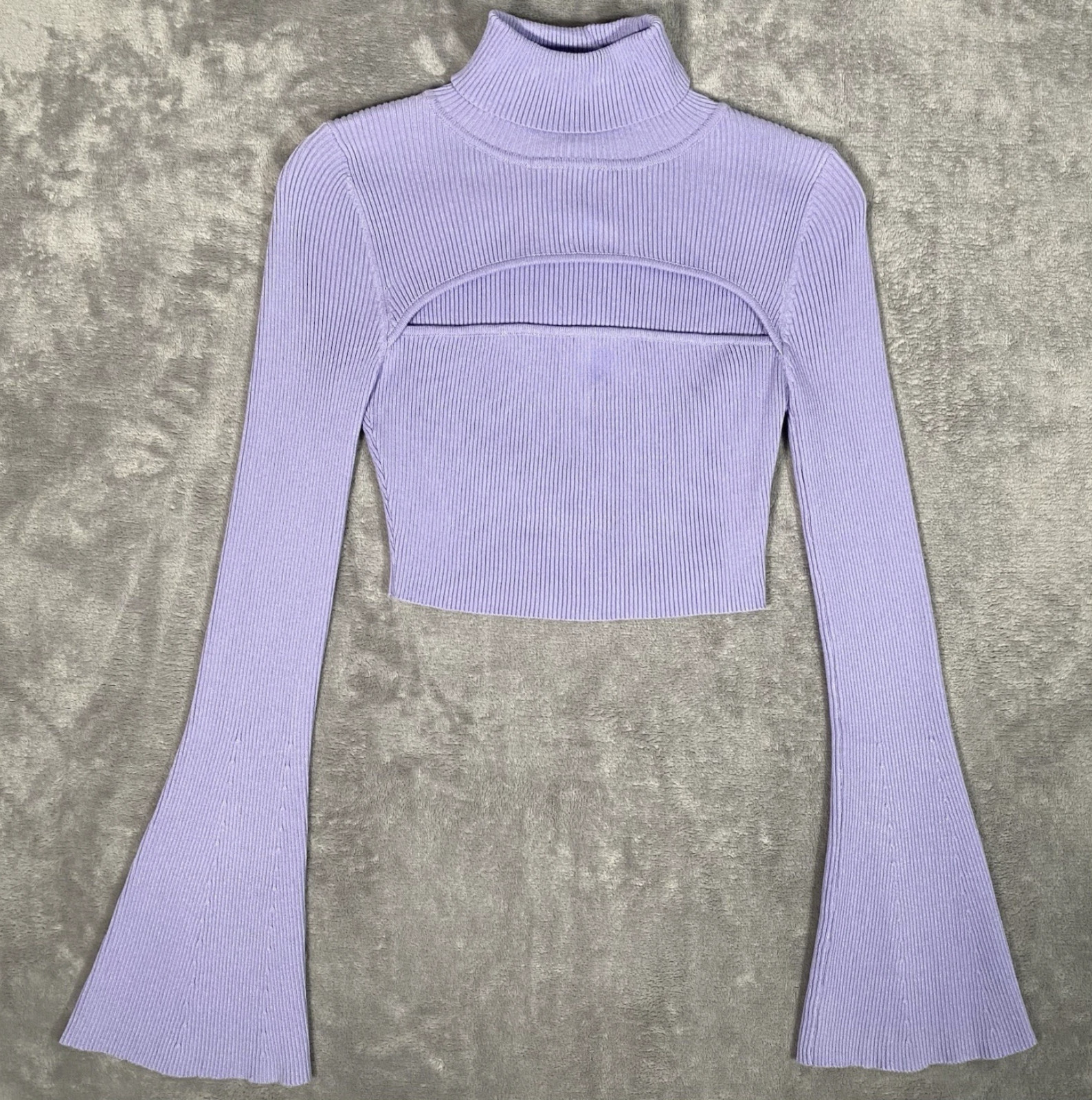 Fashion Nova Just A Little Sweater Womens M Lavender Turtleneck Bell Sleeves NWT