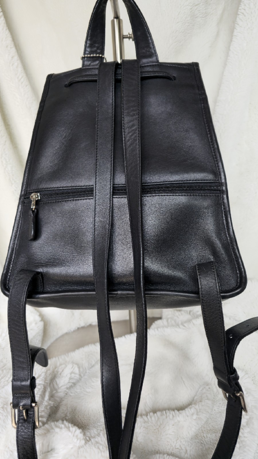 COACH 9791 Black Leather Nickel Turn Lock Zip Pockets Backpack Adj. Straps