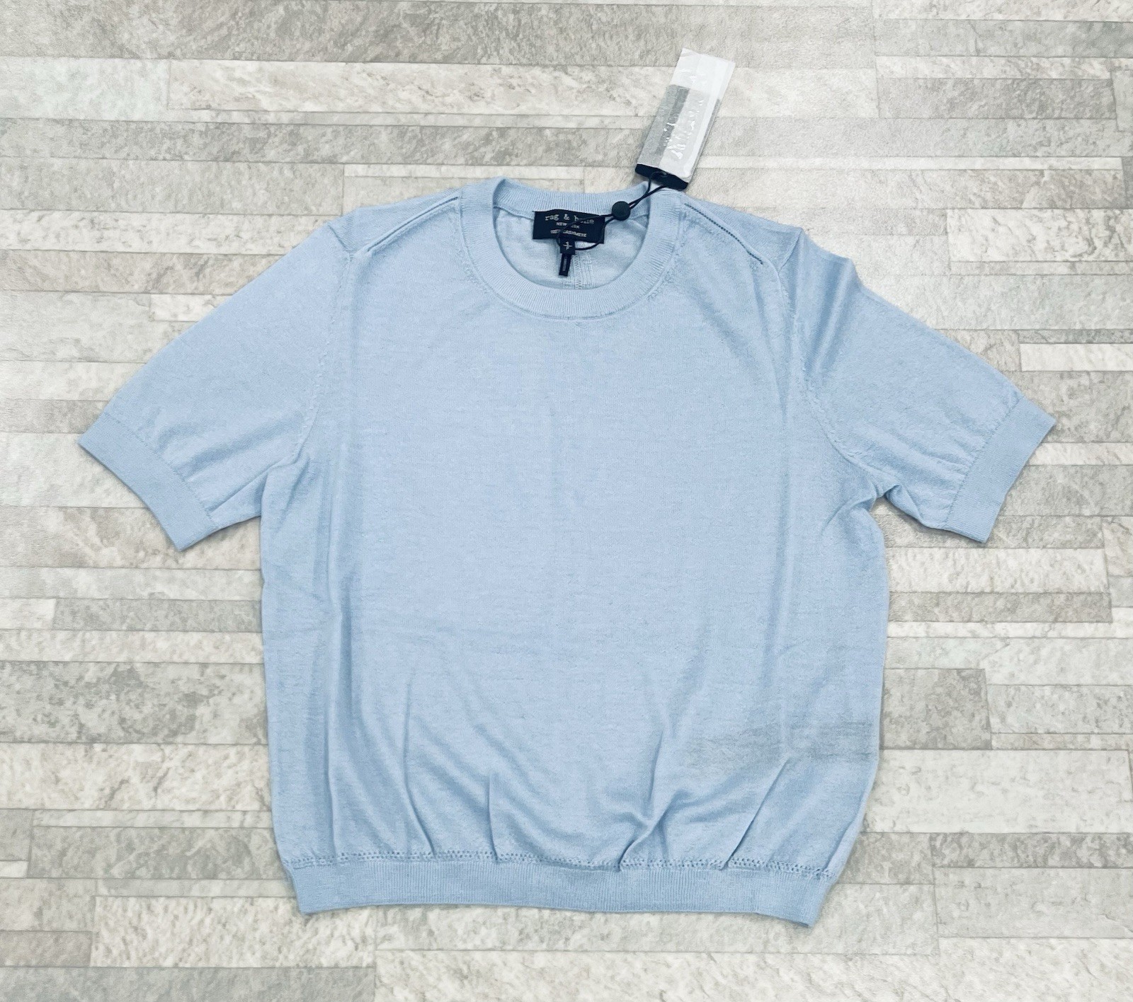 NWT Rag & Bone $378 Adeline Lightweight Cashmere Tee In Light Blue Size:Small