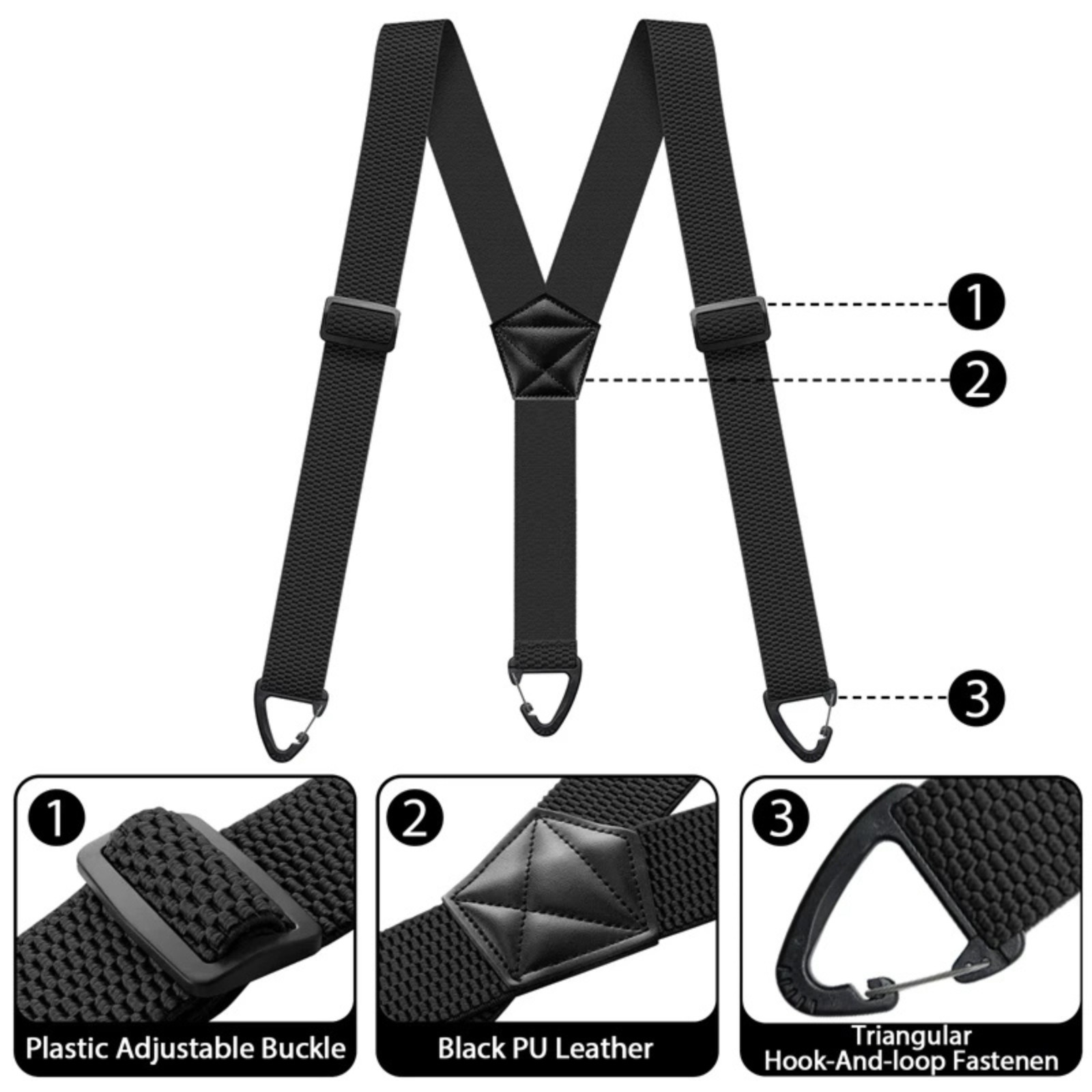 Heavy Duty Suspenders for Men Adjustable Elastic Y-Back 1.5 Inch Black Snap Hook