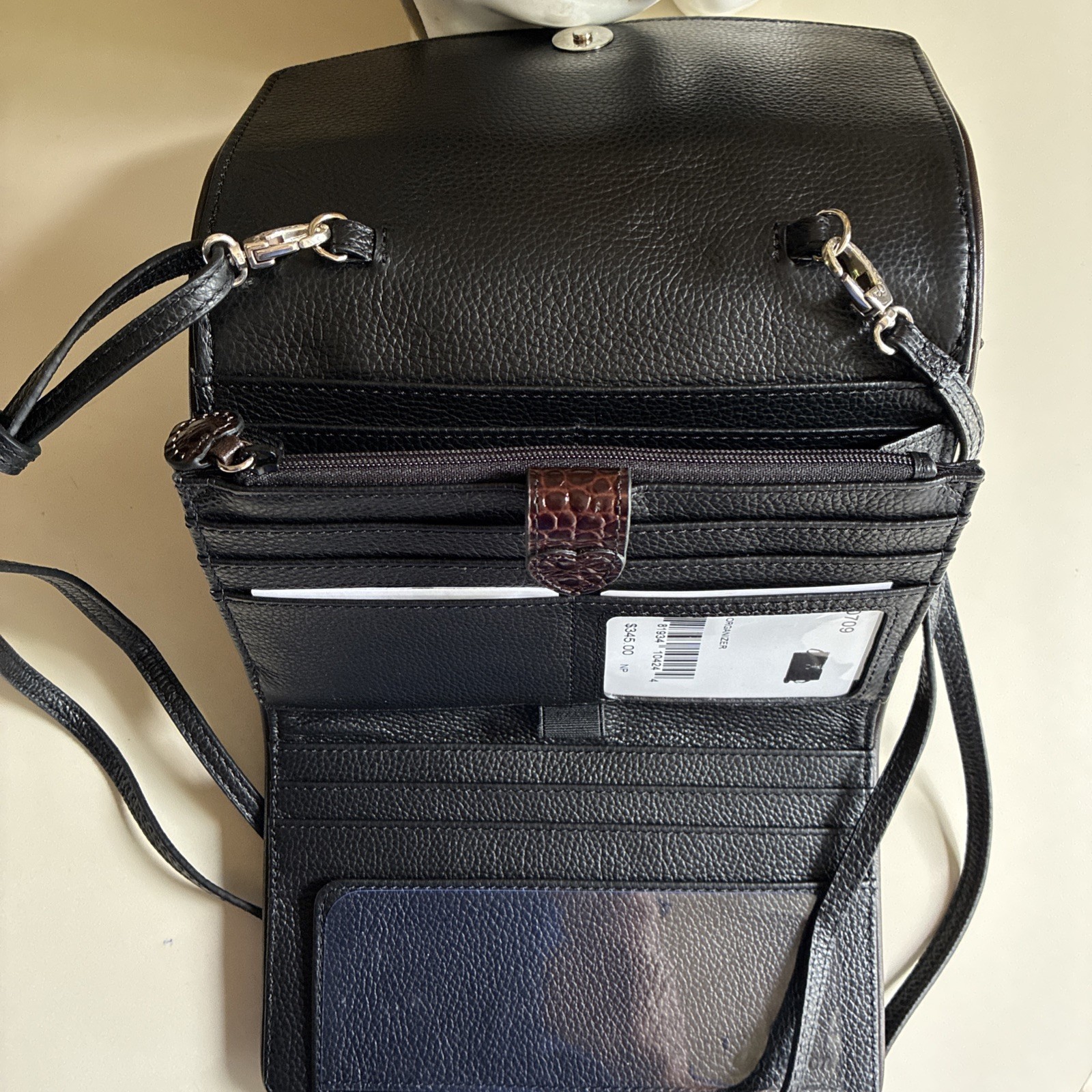Brighton Nepal Organizer Pebble Italian Croc-Embossed Leather Crossbody Bag “NEW
