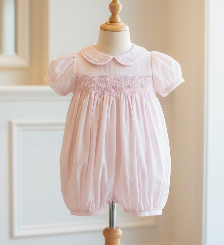 NWT Petit Ami Pink Smocked French Bubble Romper 6M 6 Months Baby Girls