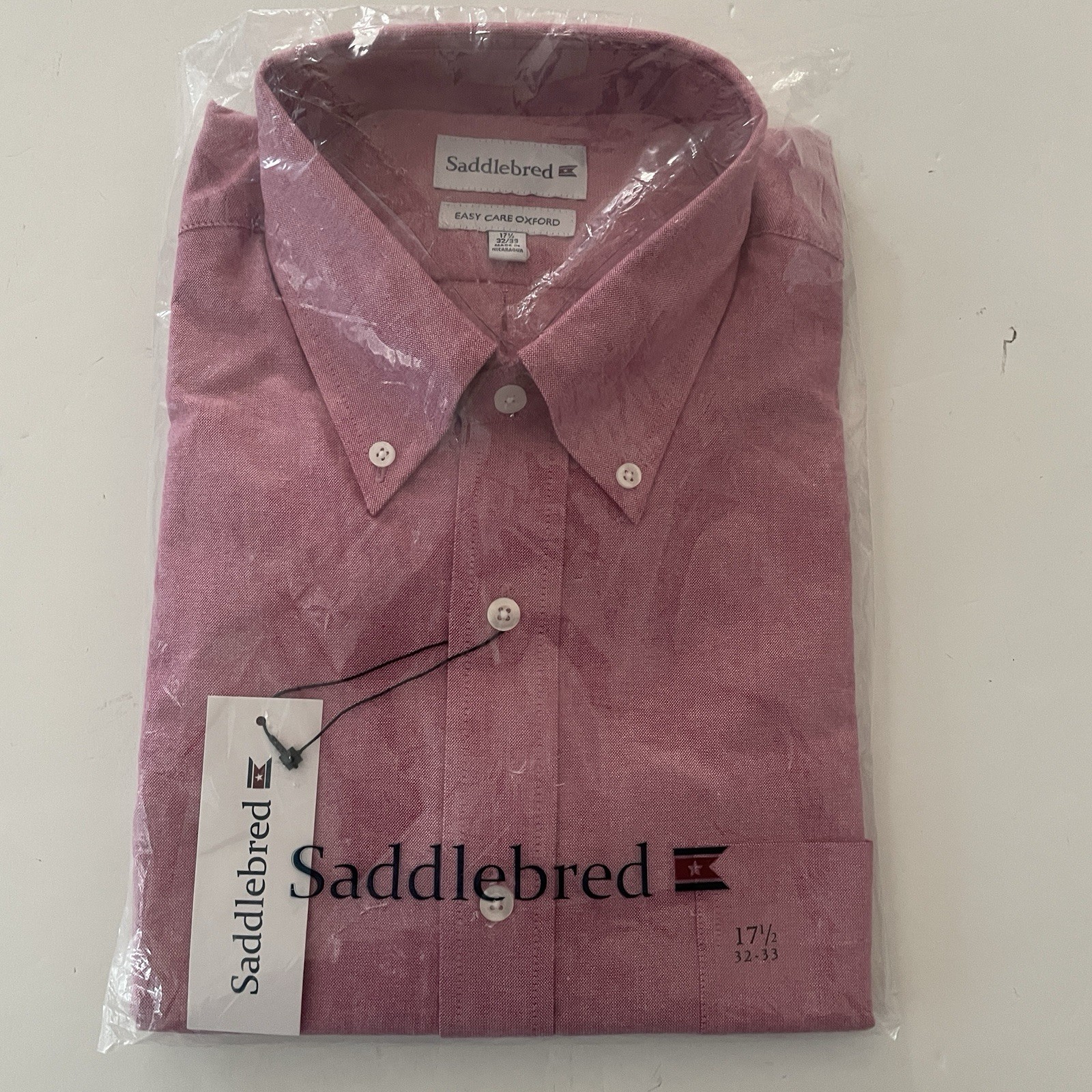 Saddlebred Oxford Dress Shirt Pink Easy Care Button Down Mens 17 32/33 XL NEW