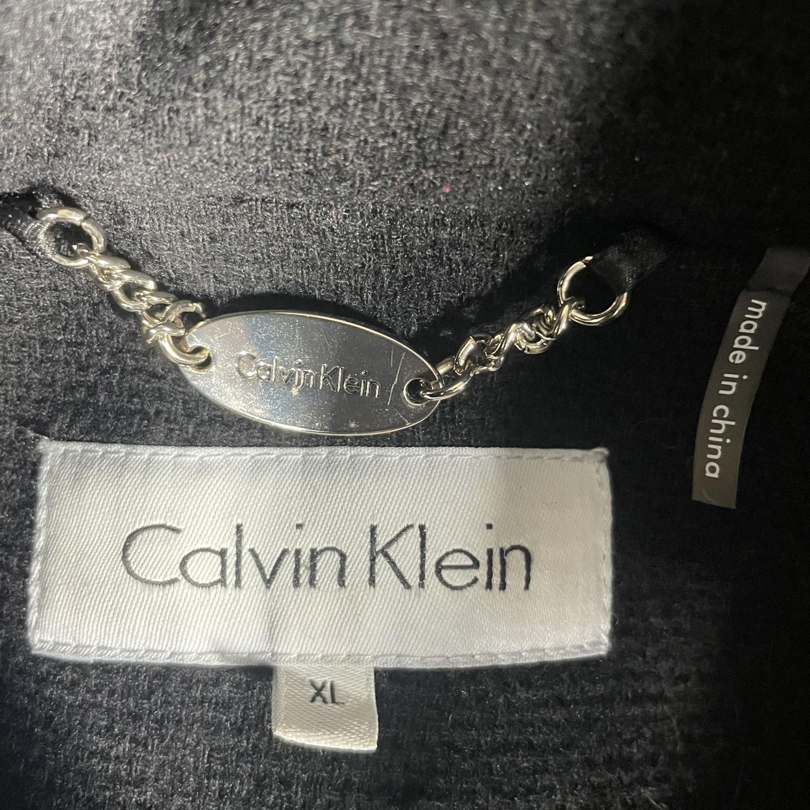Calvin Klein Coat Womens XL Black Wool Blend Hooded Belted Faux Fur Parka