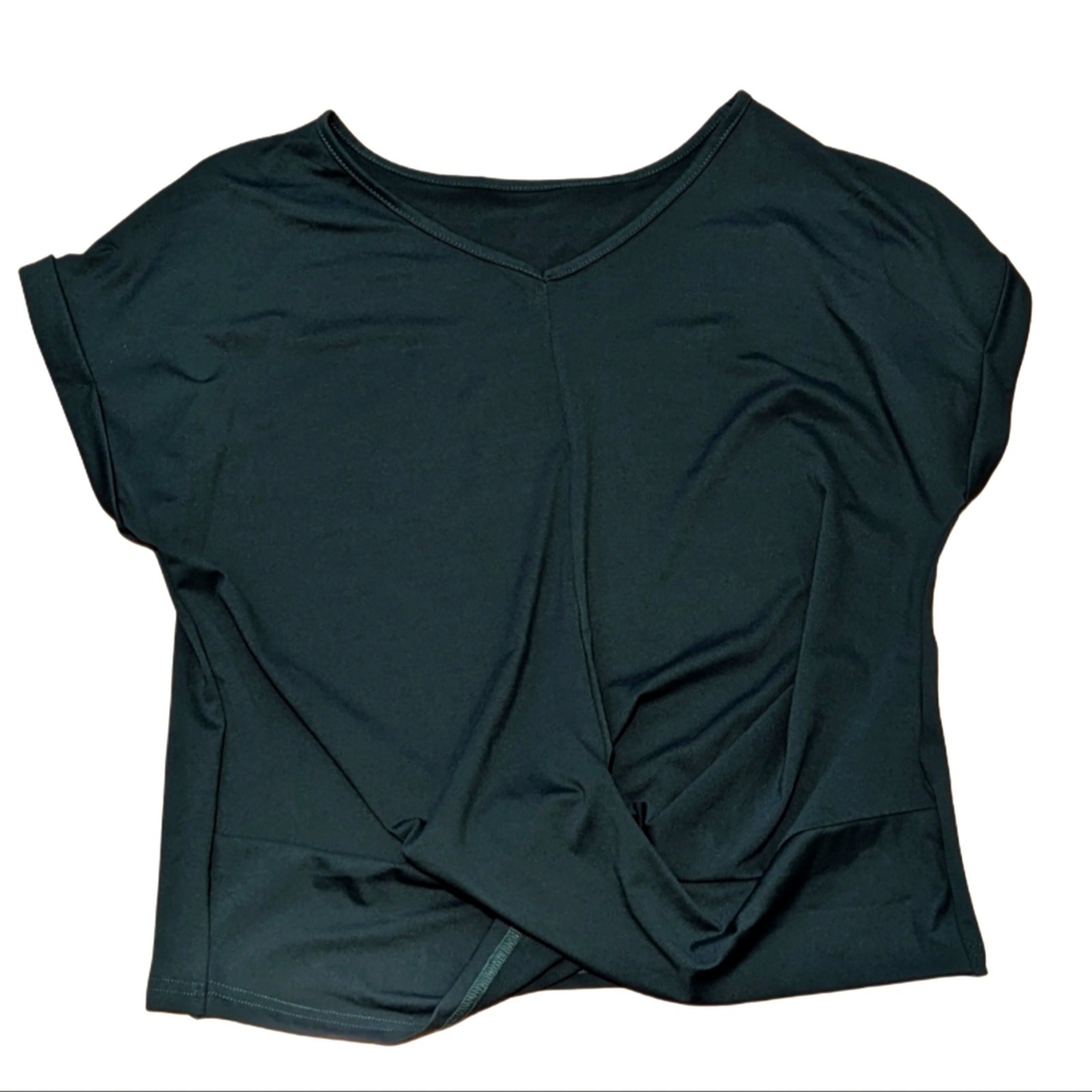 Halara Dark Green V Neck Batwing Dolman Sleeve Twisted Hem Casual Blouse NWT