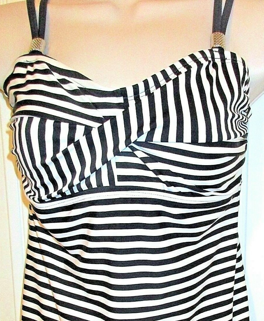 Lime Ricki, Blk/Wht Striped Tankini Swim Top, Adj. Straps, Nylon/Span, M, NWOT