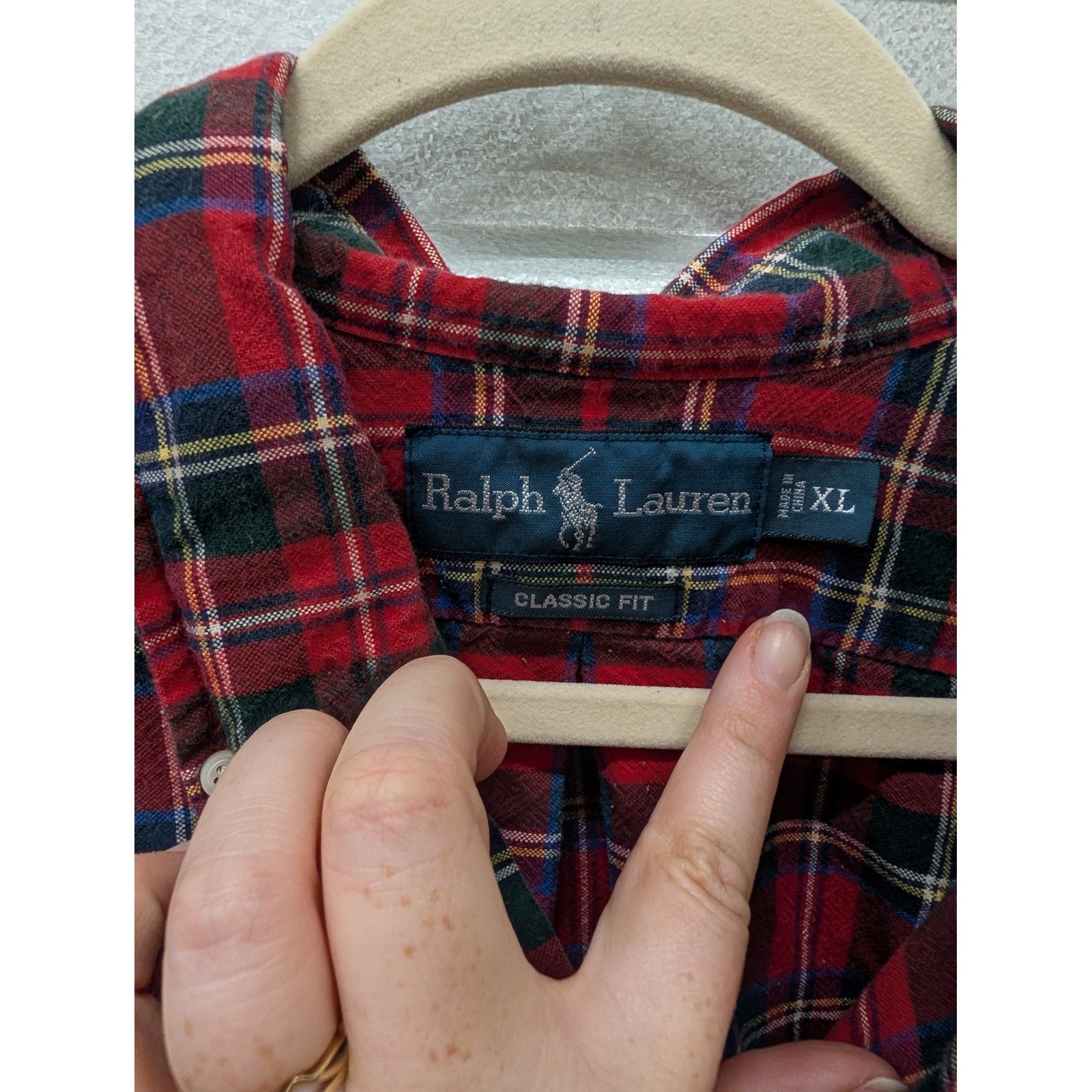 Vintage Ralph Lauren Red Plaid Button Down Long Sleeve Cotton Pony Logo- M