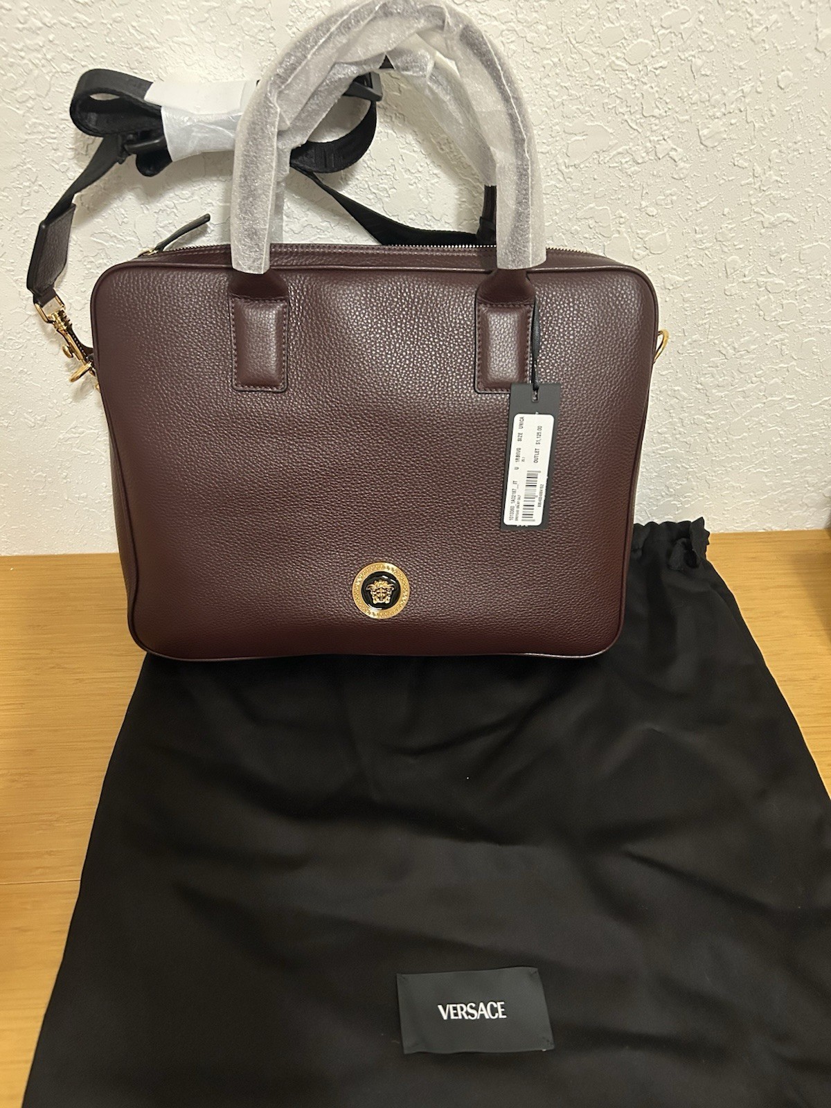 Versace Medusa Burgundy Medium Satchel Top Handle Zip w/ Detachable Strap
