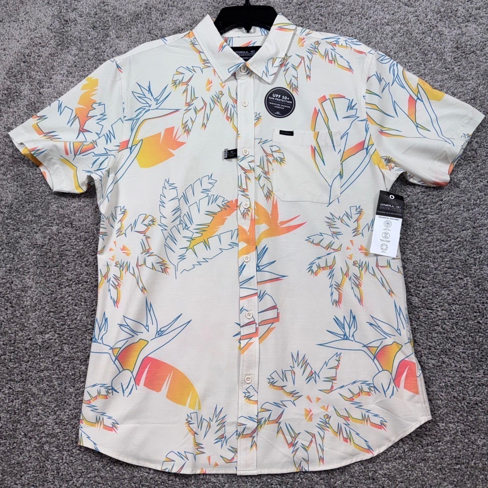 O’Neill TRVLR UPF Traverse Slub Shirt Mens Stretch Tropical Cream Large NEW