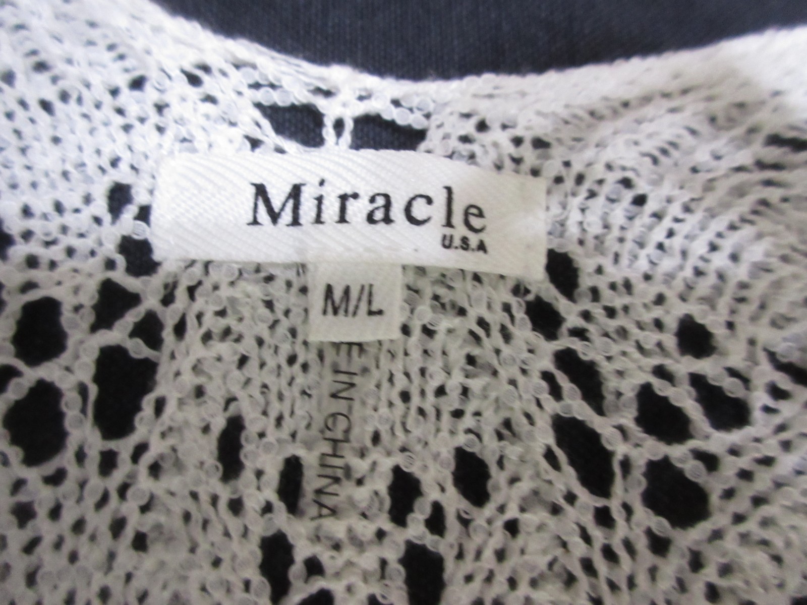 Miracle Open Weave Cream Color Crocheted Open Front Sweater, Size Med to Lg, Ex!