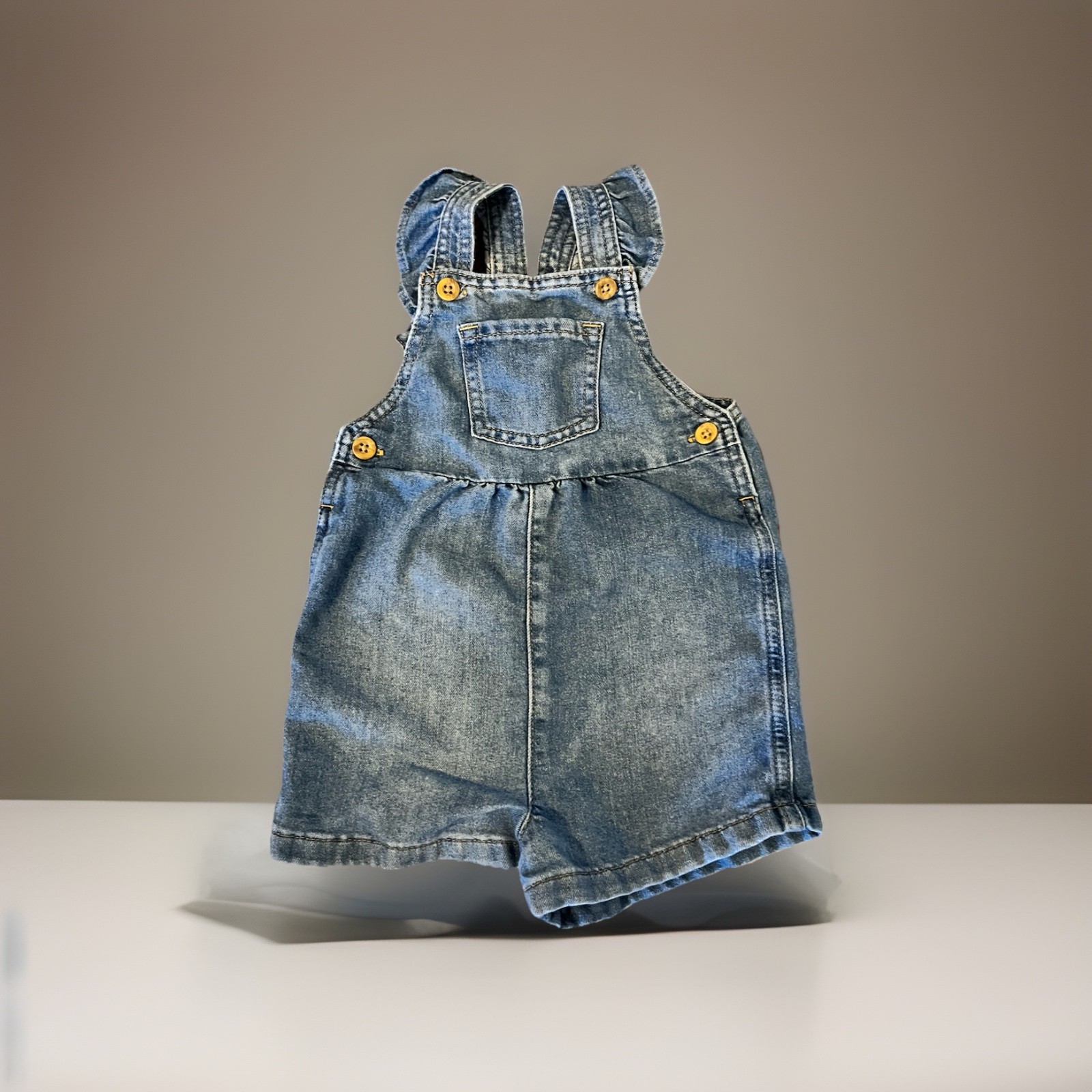 H&M Baby Denim Overalls Short Dungarees with Ruffle Straps UK Size 9-12 Months