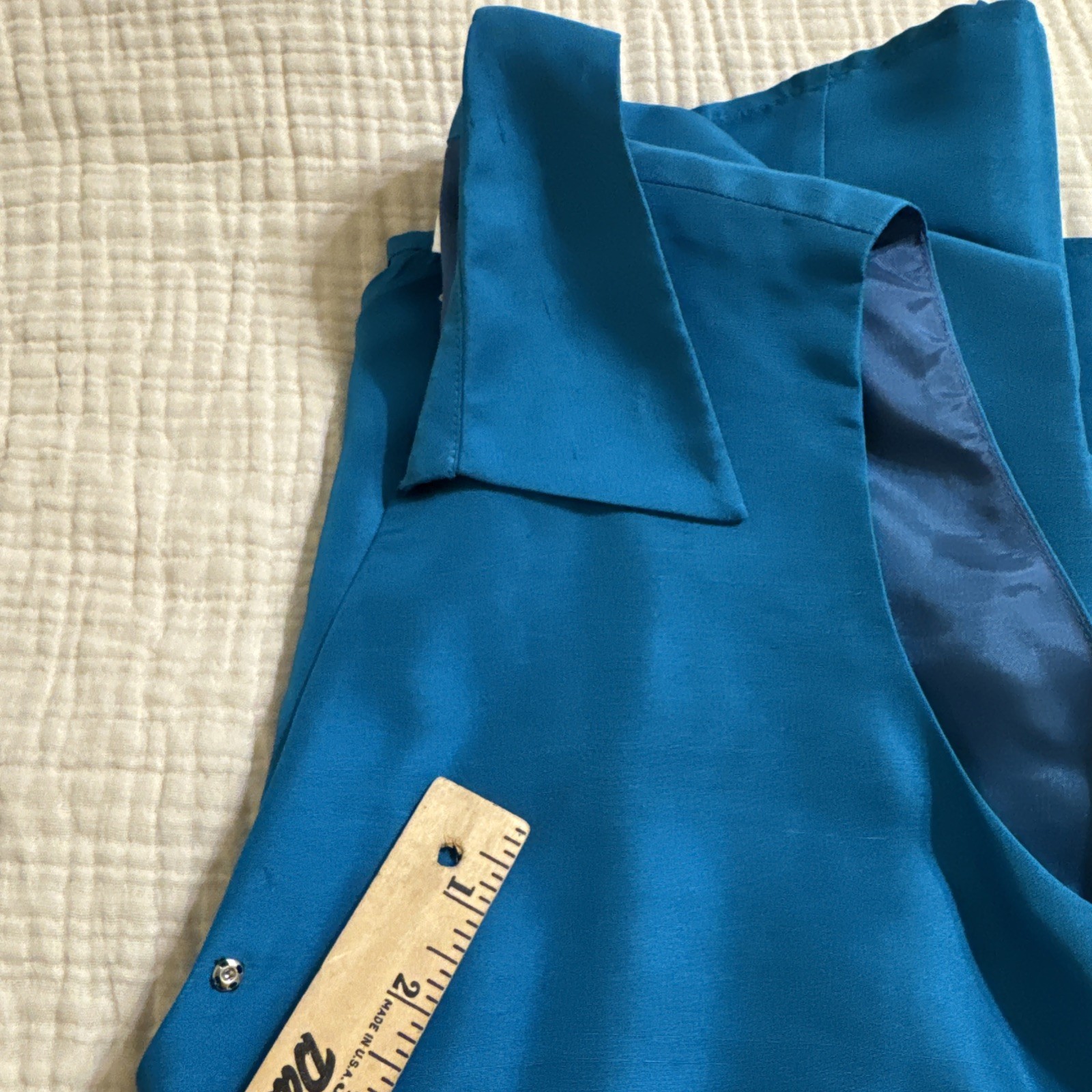 Yves Cossette Depeche Mode Womens Blouse Wrap Around Sleeveless Silk SZ 10 blue