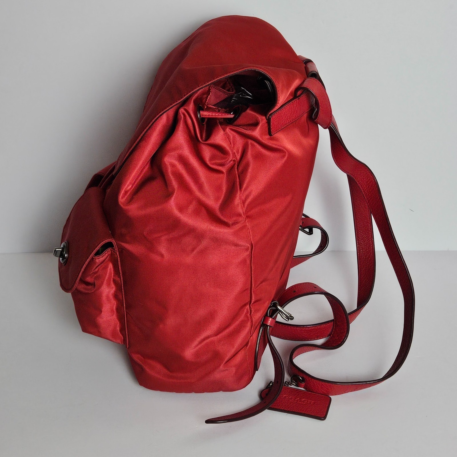 Coach Nylon Backpack Red Billie Charlie F58814 Silver Hardware Drawstring Bag