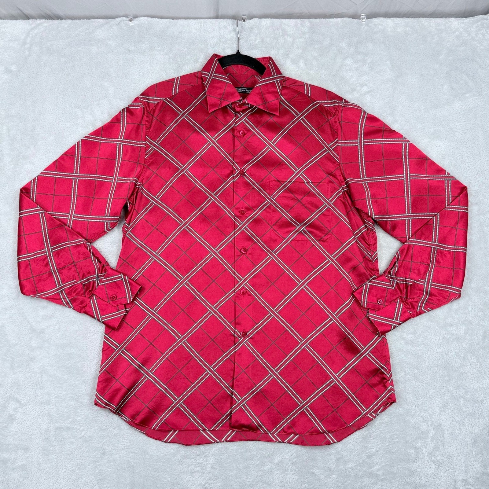 Stefano Ricci 100% Silk Button Up Shirt Mens Medium Red Geometric Italy Luxury